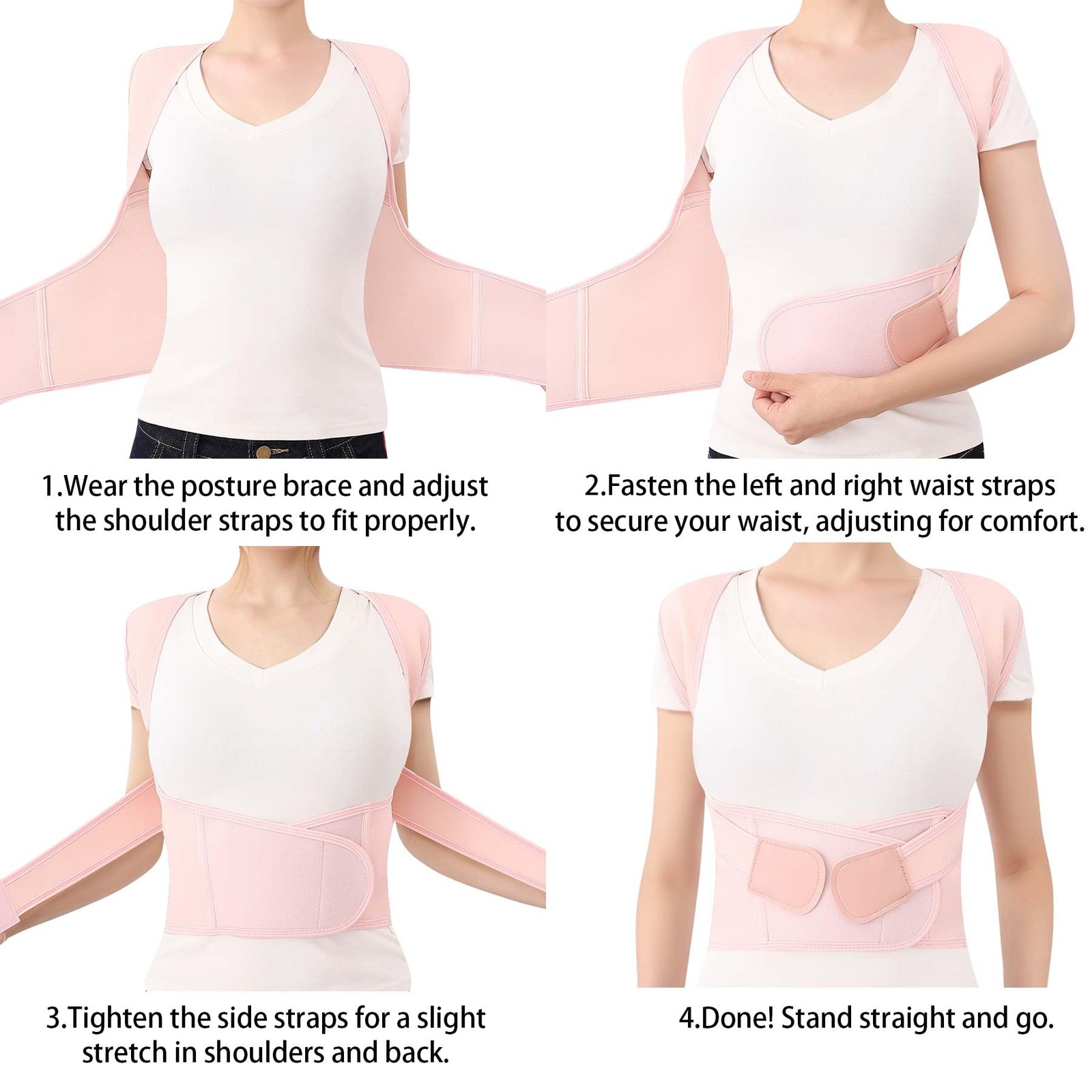 QFE Posture Corrector for Women and Men Back Medium (Waist 27.5″-31.5″), Pink
