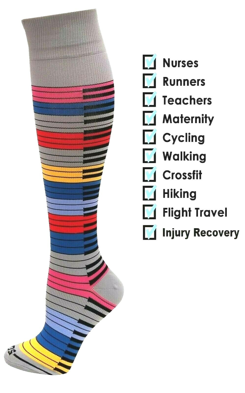 4 Pair 9-11 Compression Socks Support Anti-Fatigue 15-20 mm Hg Sports Travelers