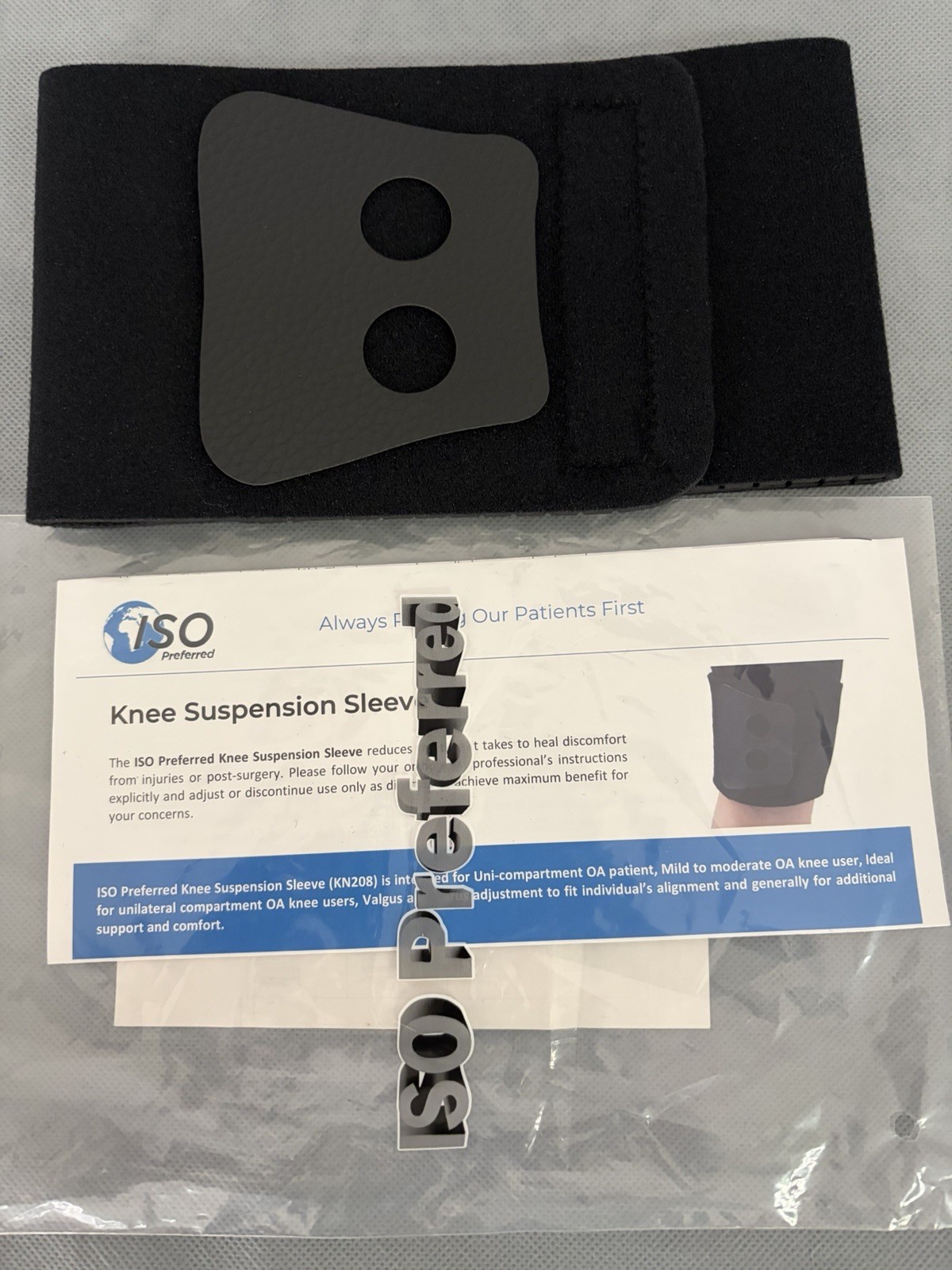 ISO Preferred KN208 Unisex Knee Suspension Sleeve Black New (F199)