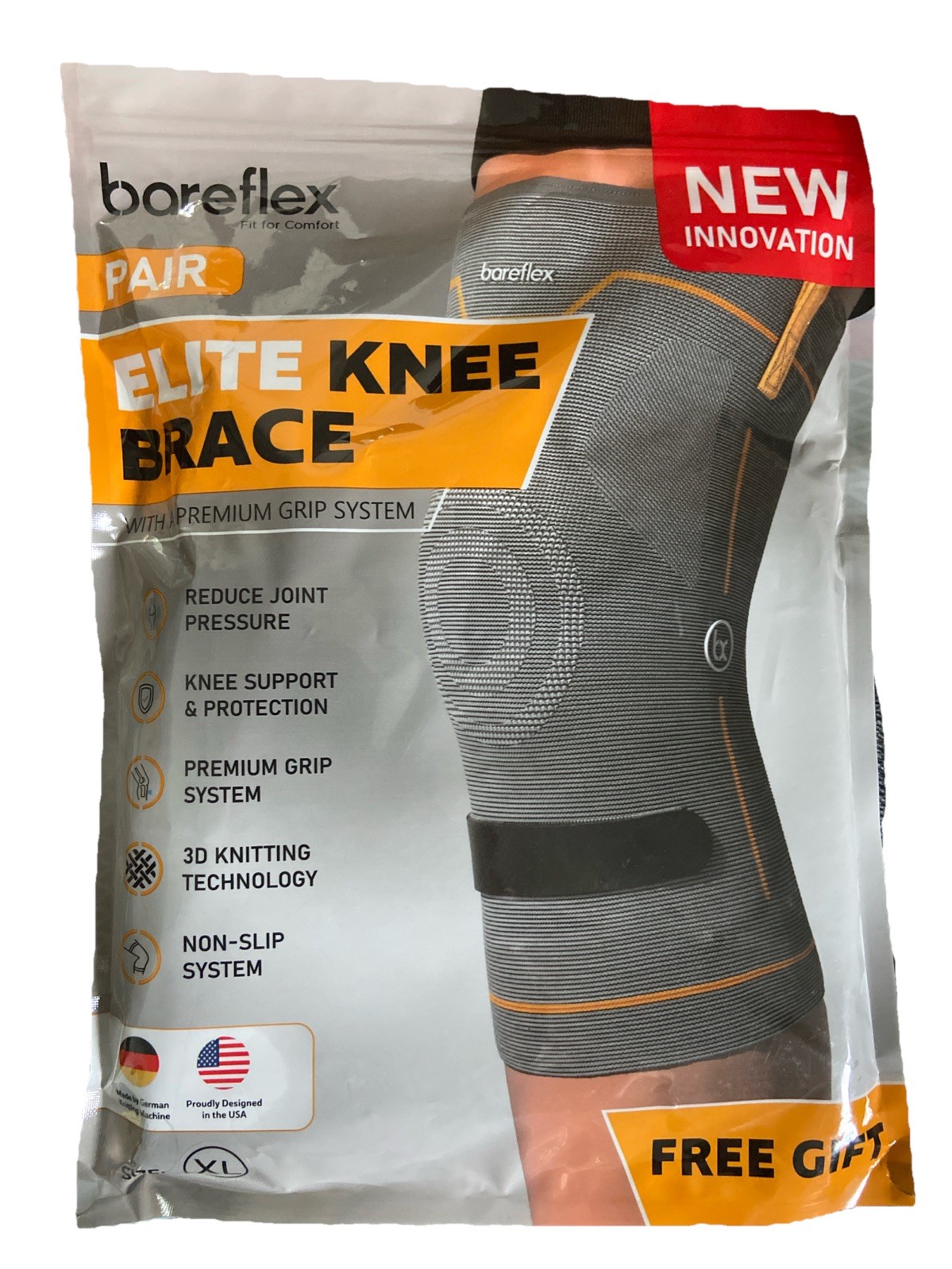 Bareflex Elite Knee Brace Pair UnisexPremium Compression Support Black Pain