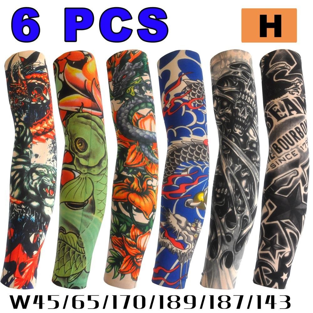 6PCS Tattoo Arm Sleeves UV Protection Elastic Covers for Cycling & Parties