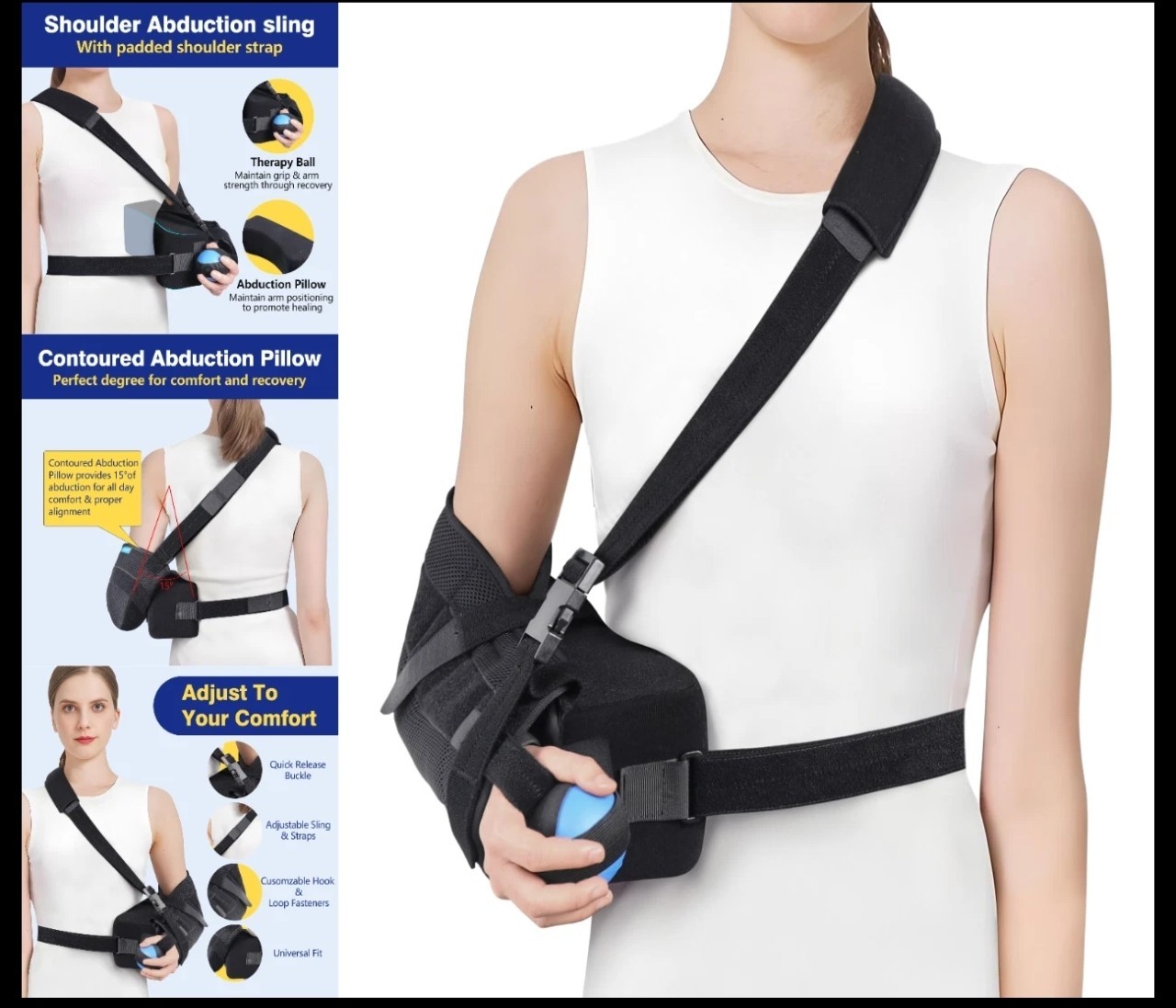 Abducted Shoulder Sling Immobilizer, Padded Rotator Cuff Support Brace