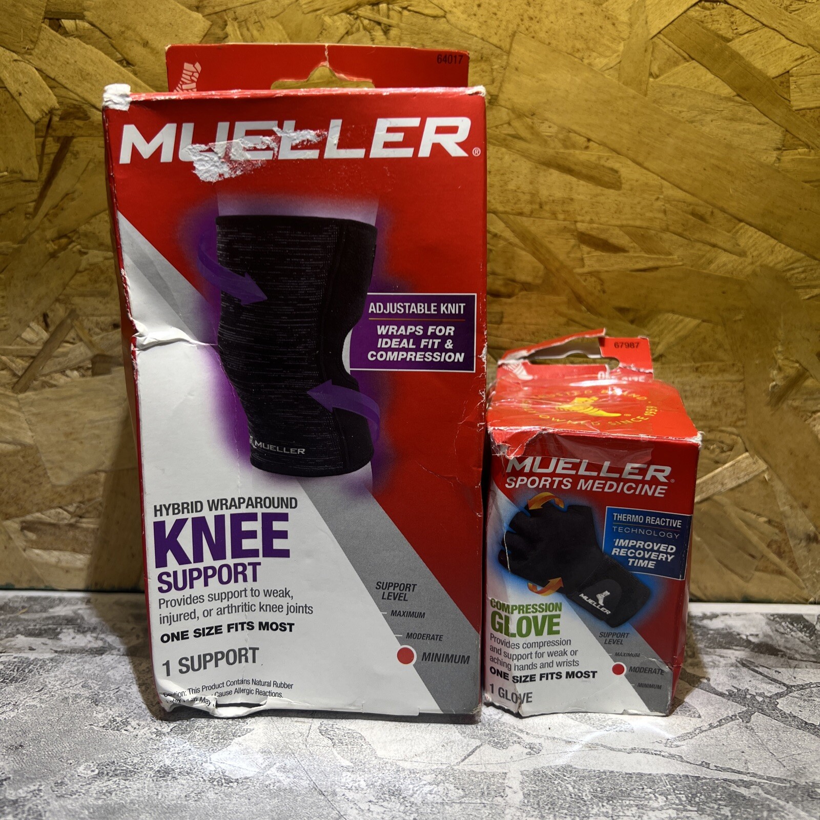 LOT OF 2 MUELLER Wraparound Knee & Compression Glove. *OPEN DAMAGED BOX*