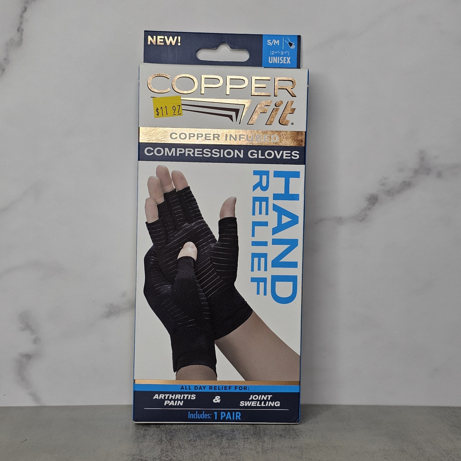 Copper Infused Fit Unisex Hand Relief Compression Gloves Size S/M BLACK 1 Pair