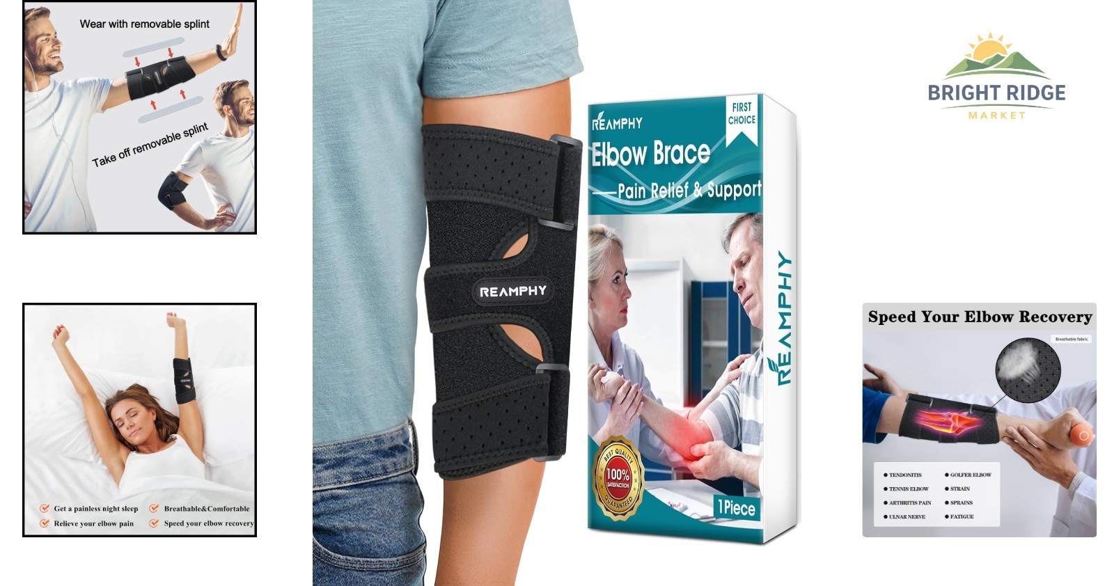 Adjustable Elbow Brace for Night Support, Stabilizer for Tendonitis Relief