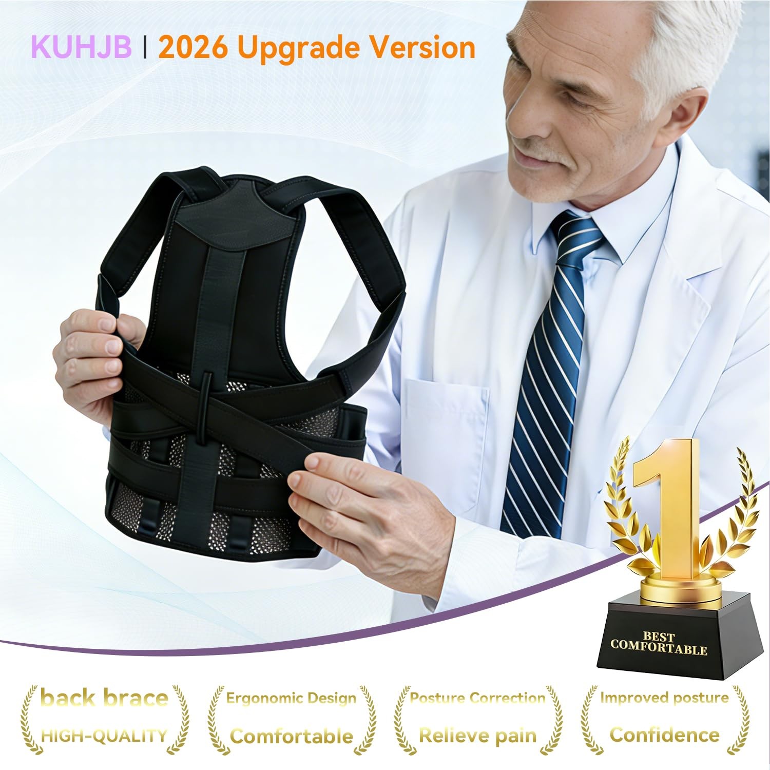 Posture Corrector for Women and Men, Adjustable Back M (Waist 30″-33″), Black