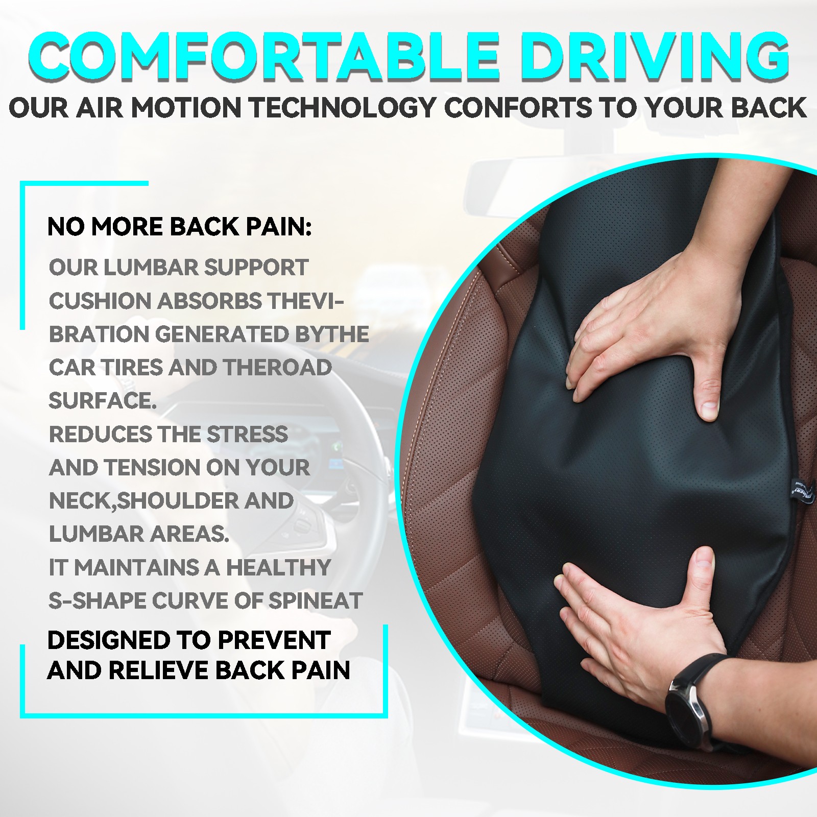 Lumbar Support Pillow Back Cushion PU Leather Orthopedic Backrest For Car Seat,