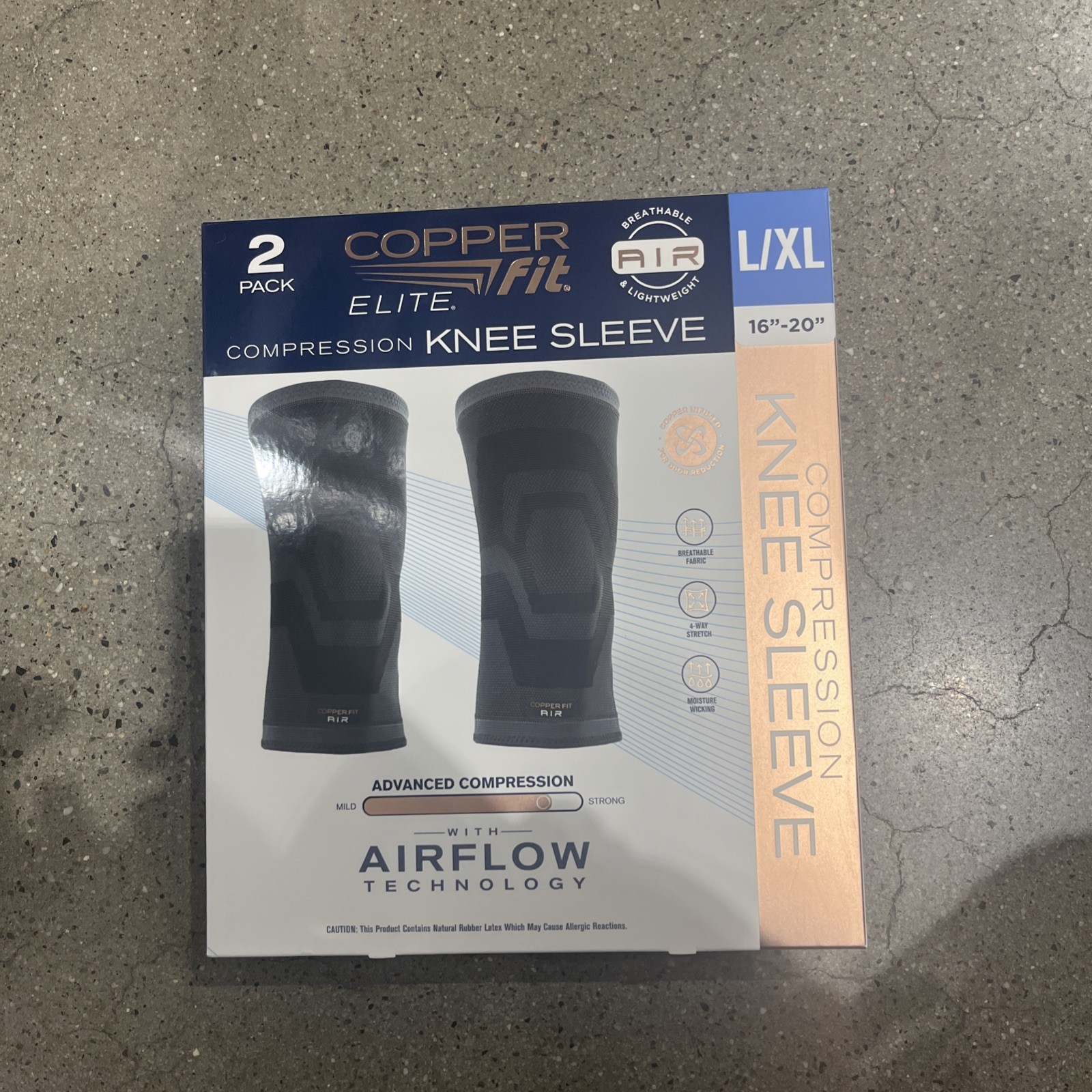 Copper Fit Elite Compression Knee Sleeve 2 Pack L/XL 16-20″ Airflow Technology