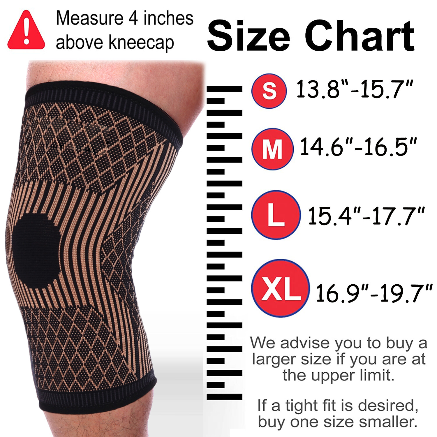 Copper Infused Knee Support Compression Sleeve Brace for Joint Pain Arthritis US
