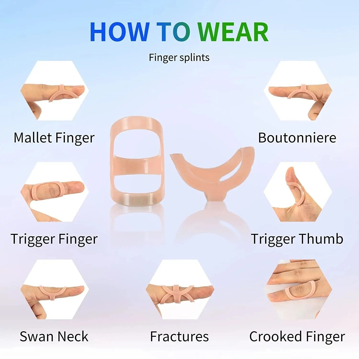 3PCS Oval Finger Splints Trigger Finger Kit for Size 2,3,4,5,6,7,8,9,10,11,12 US