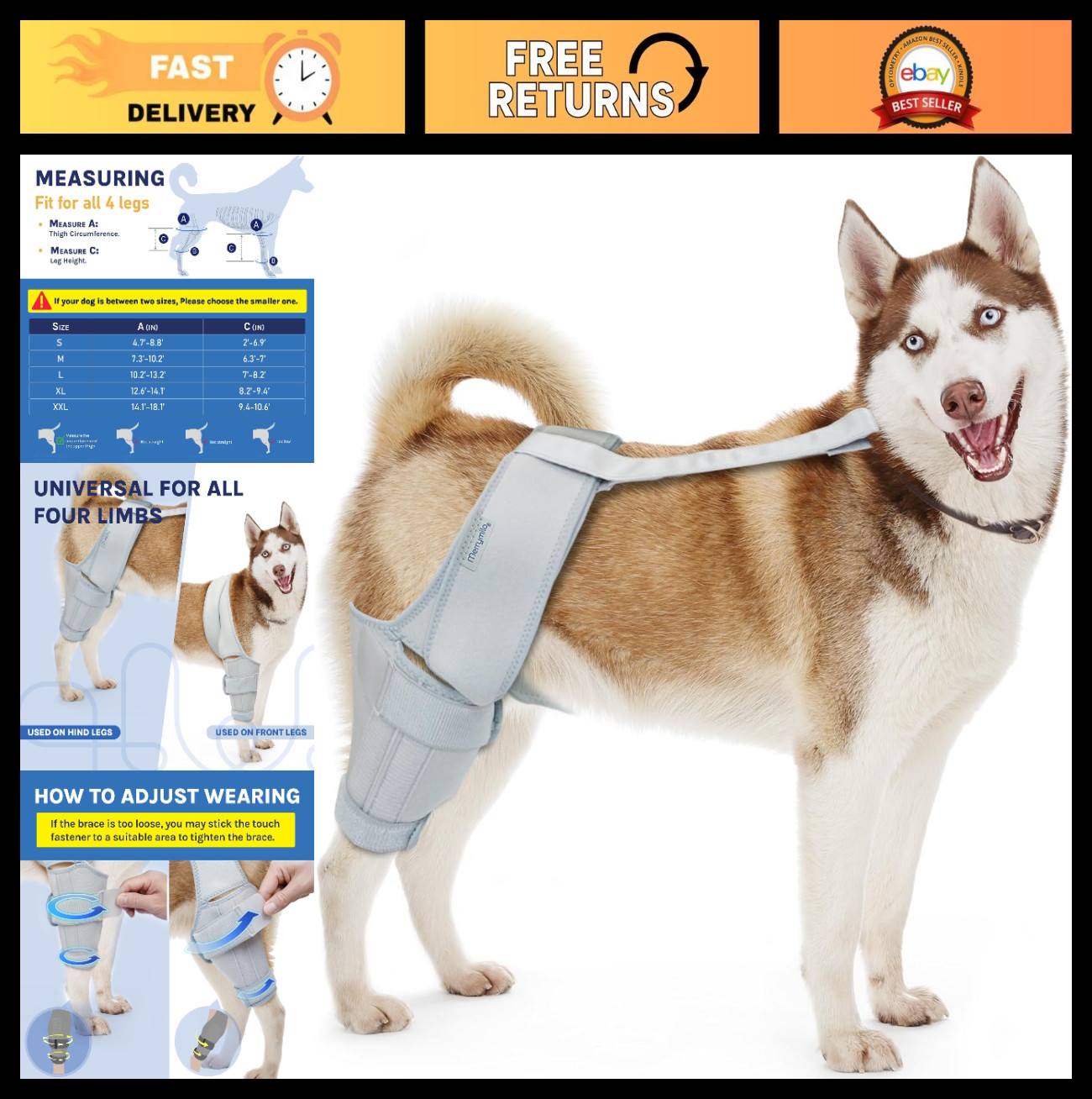 Hind Leg Dog Knee Brace – ACL Support, Cruciate Ligament & Arthritis Relief, XL