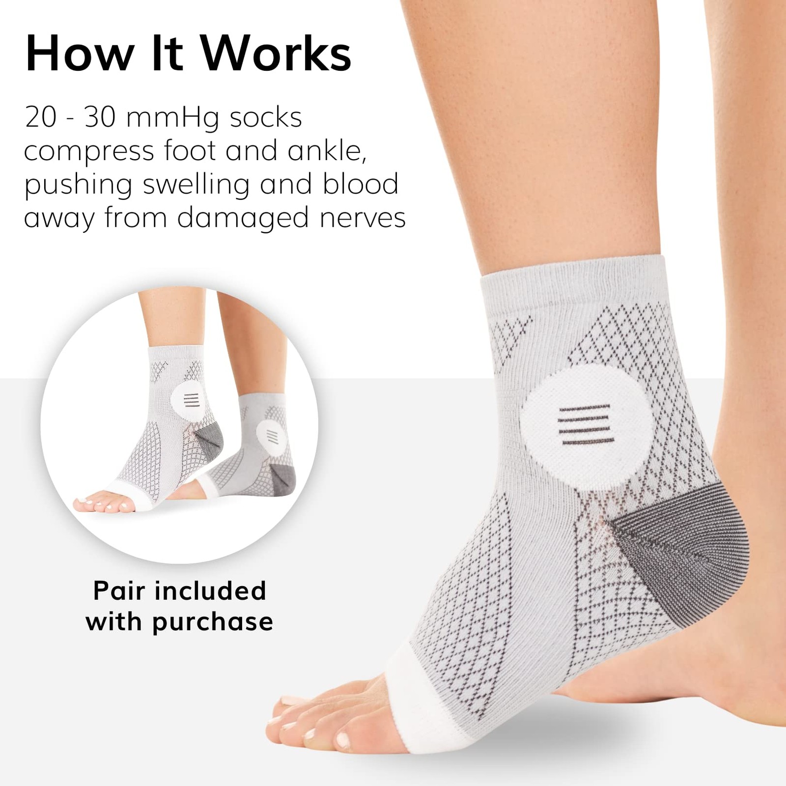 BraceAbility Neuropathy Socks (3 Pairs) – Multipack Peripheral Compression Di…