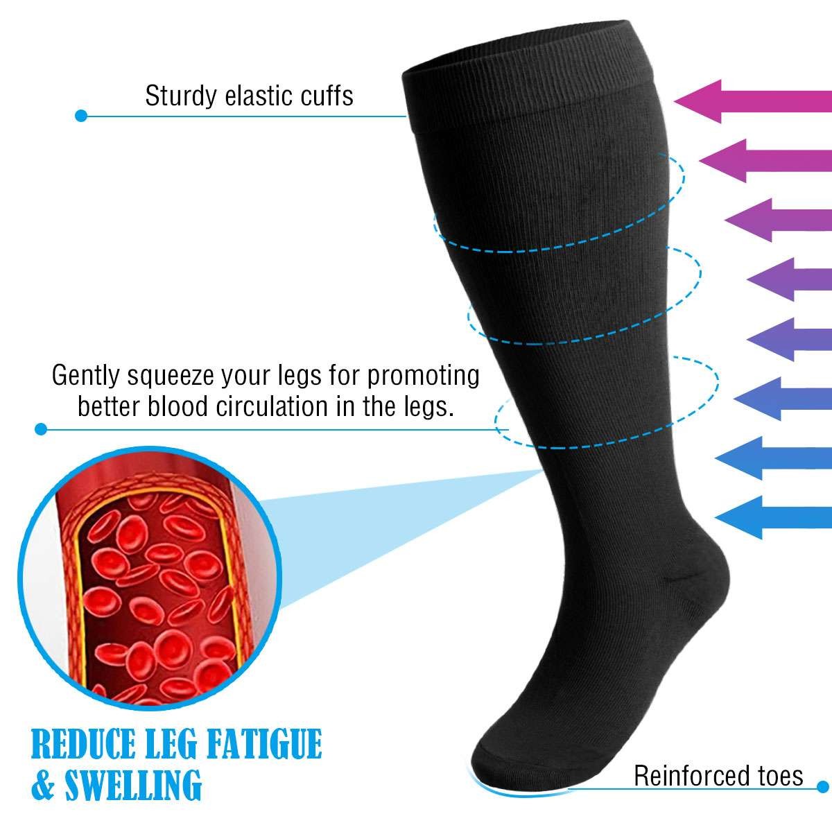 1-3Pair Unisex Plus Size Wide Calf Compression Socks 15-20mmHg Knee High Support