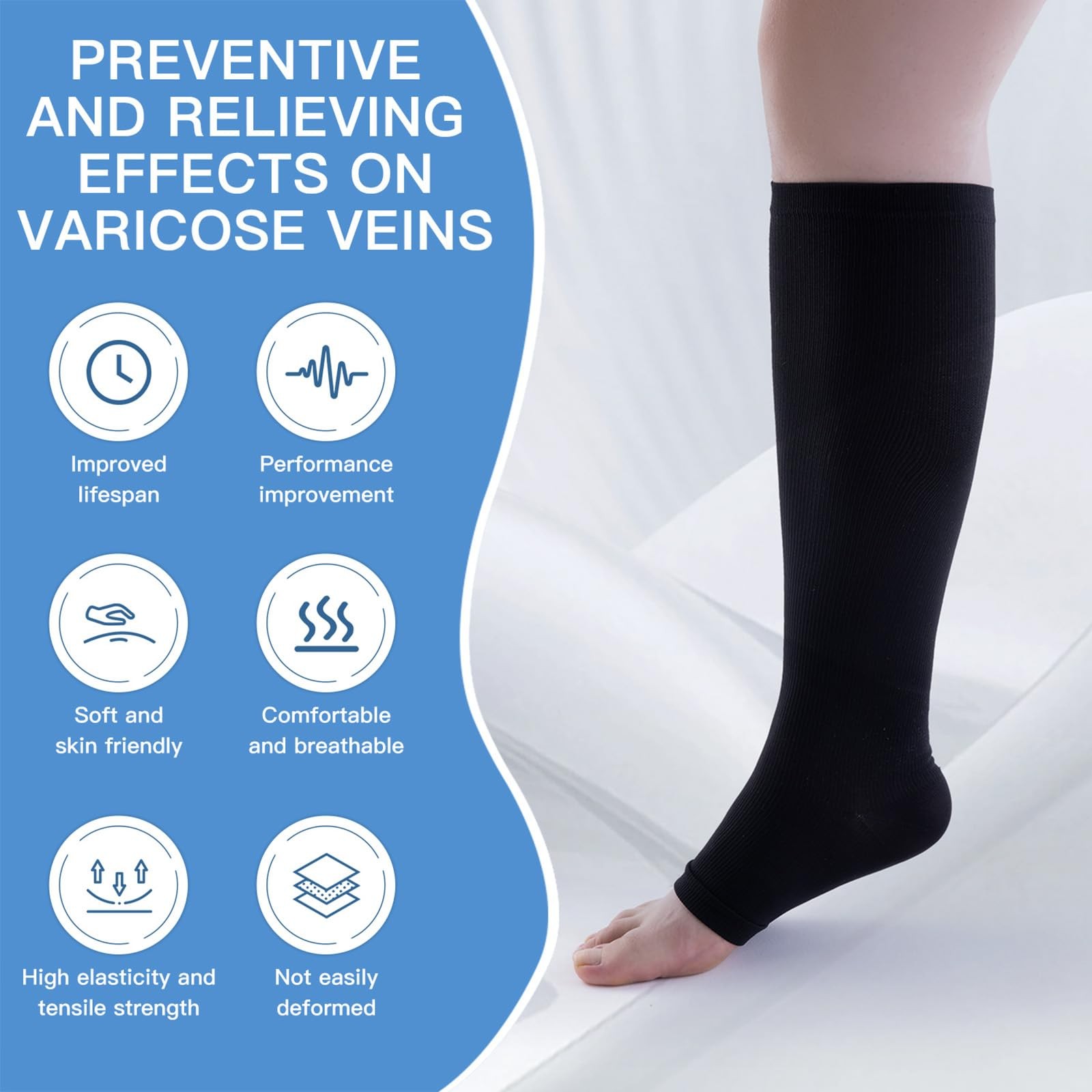 3 Pairs Open Toe Compression Socks for Men & Women – 15-20 mmhg Knee High Sto…