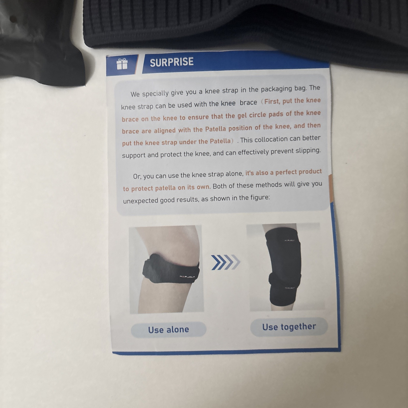 XL Hapjoly 2 Piece Silicone Pad Spring Strip Support Compression Knee Brace