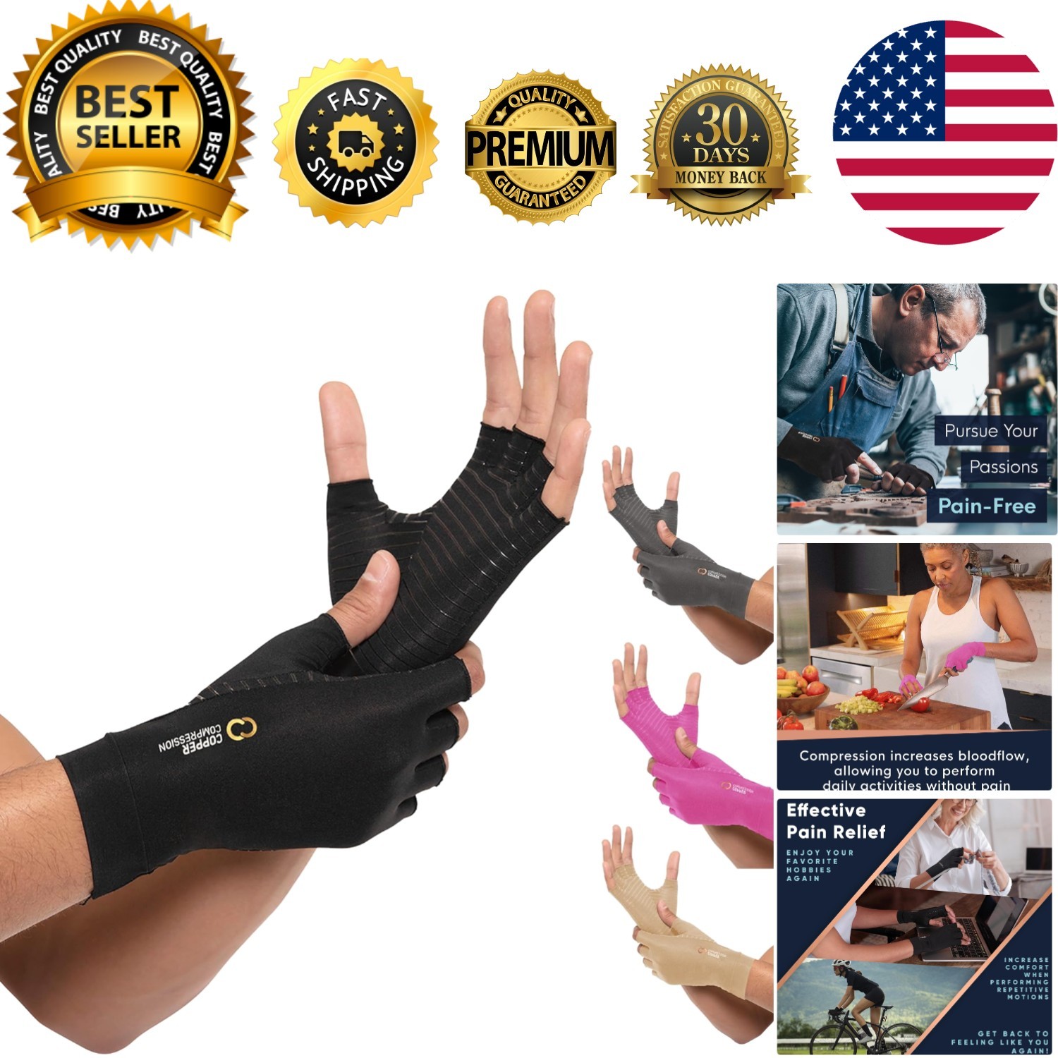 Compression Arthritis Gloves – Fingerless Design for Comfort & Recovery (M)