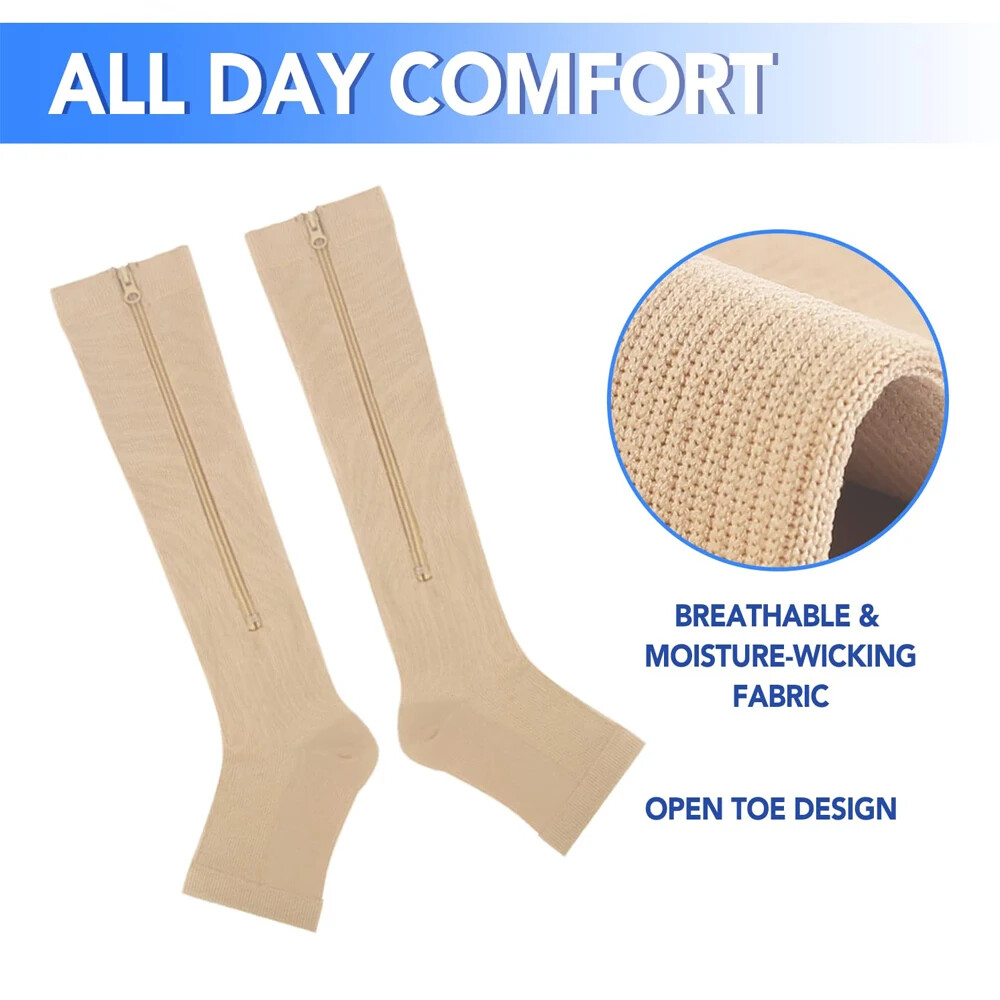 Unisex Compression Socks with Zipper Open Toe Knee Length Stockings Men Women US