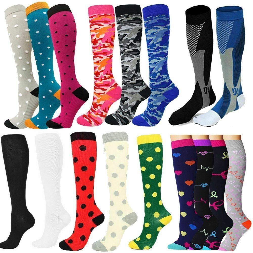 (3 Pairs) Copper Compression Socks 20-30mmHg Graduated Support Mens Womens S-XL