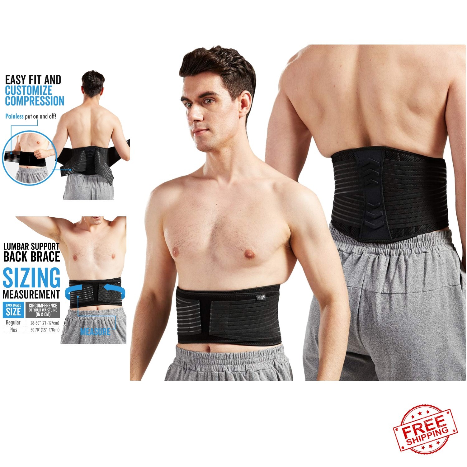 Lumbar Support Back Brace for Men and Women Plus Size 50″ – 70″