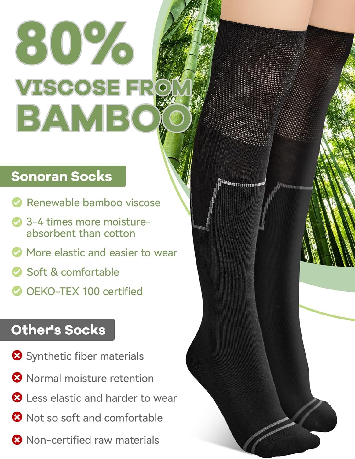 Walking Boot Socks Bamboo Viscose (2 Pairs) Lightweight Replacement Sock Liner f