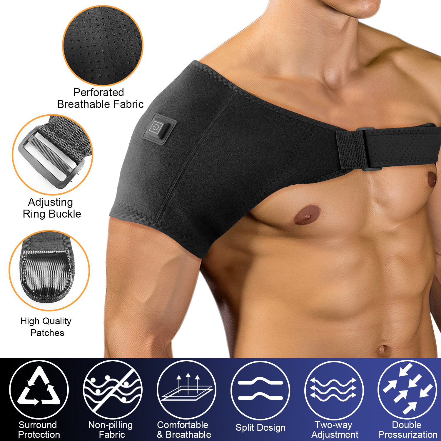 Heated Shoulder Support Brace USB Electric Adjustable Pad Wrap Pain Relief | USA