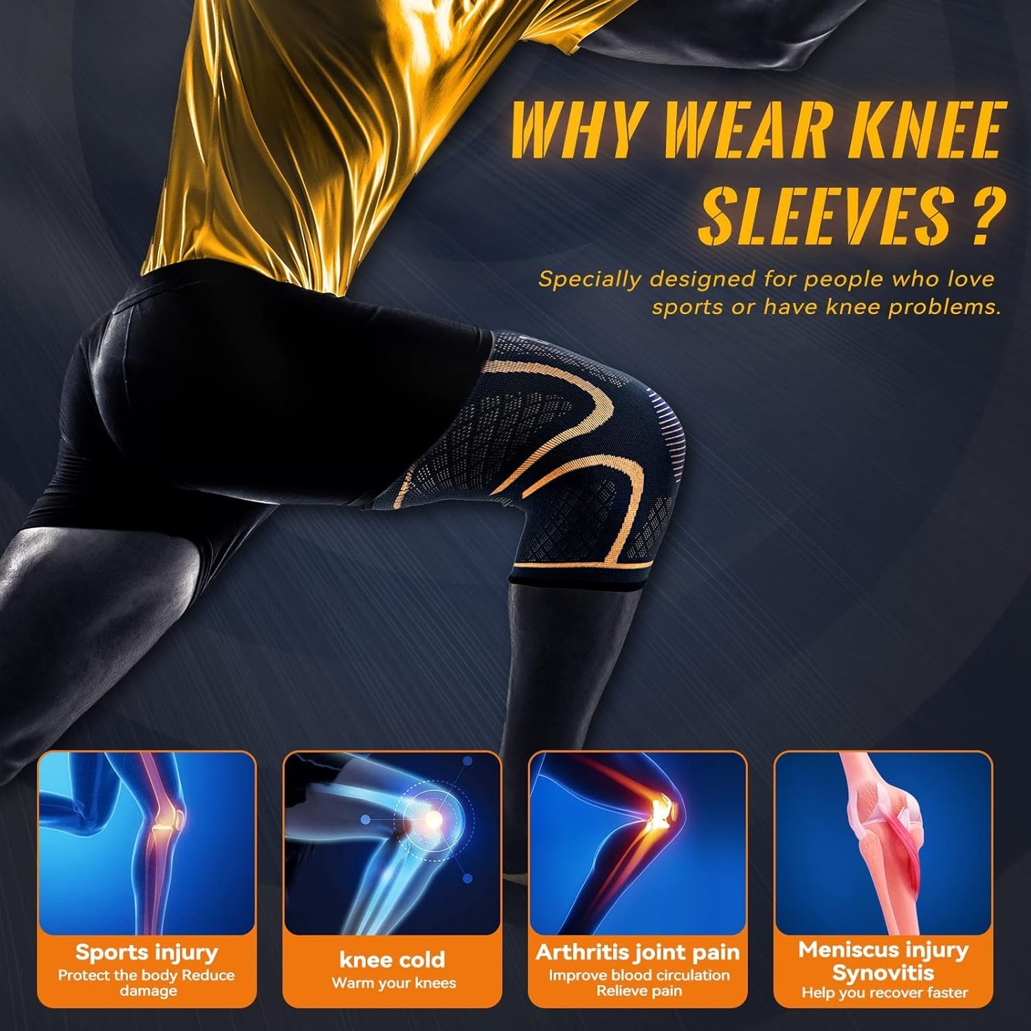 2 Pack Copper Knee Braces Compression Sleeve for Knee Pain Arthritis Sports