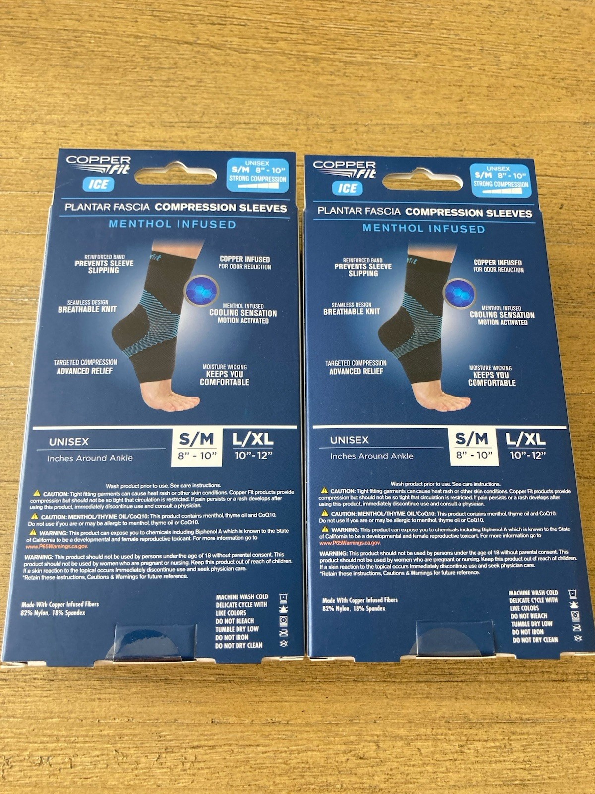 2 Copper Fit Menthol Infused Plantar Fascia Compression Sleeves S / M 8″ – 10″