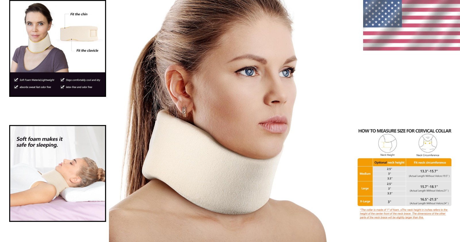 Universal Cervical Collar with Adjustable Support – Soft Foam for Sleeping
