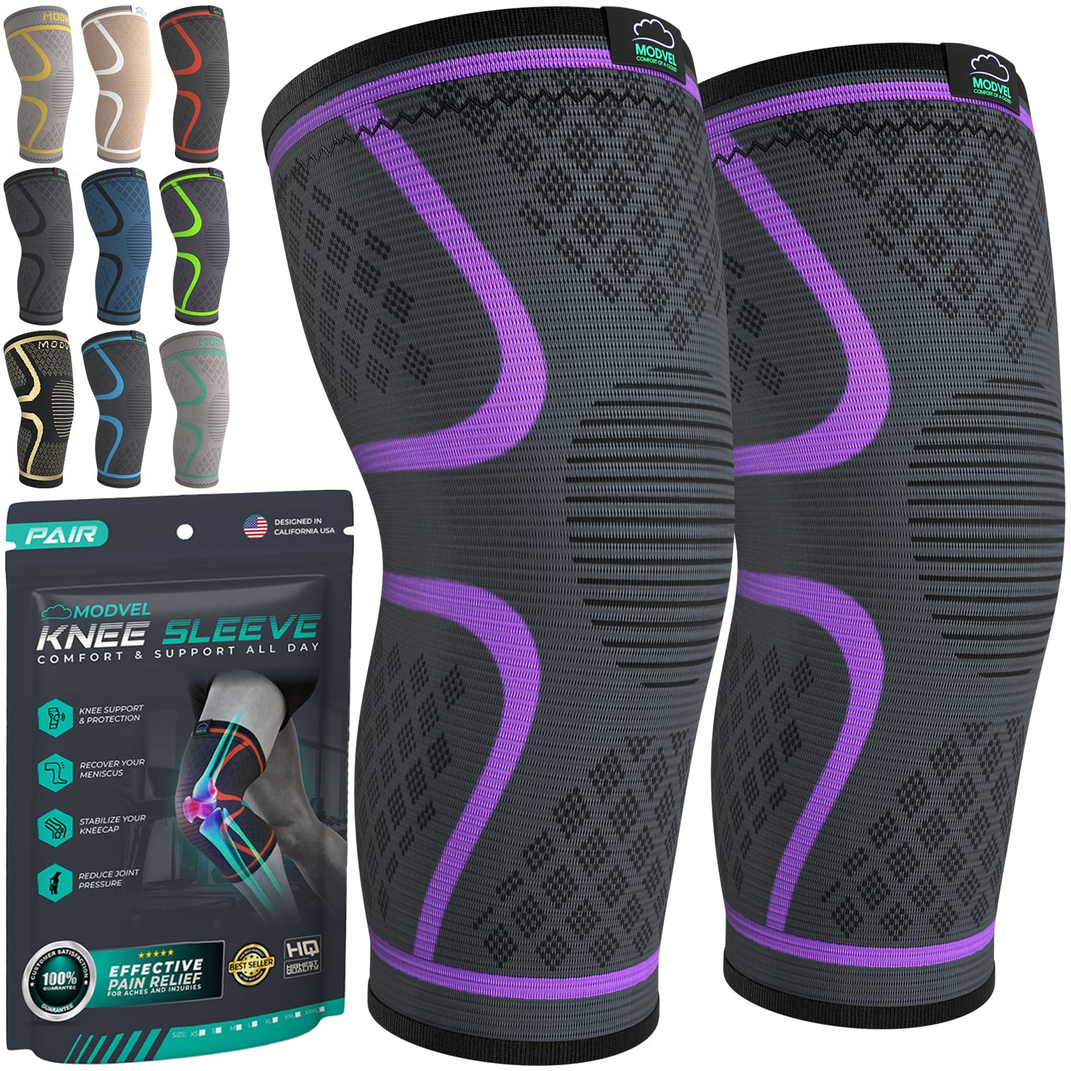 2 Pack Compression Knee Brace Sleeves Breathable Support for Sports Running Gym