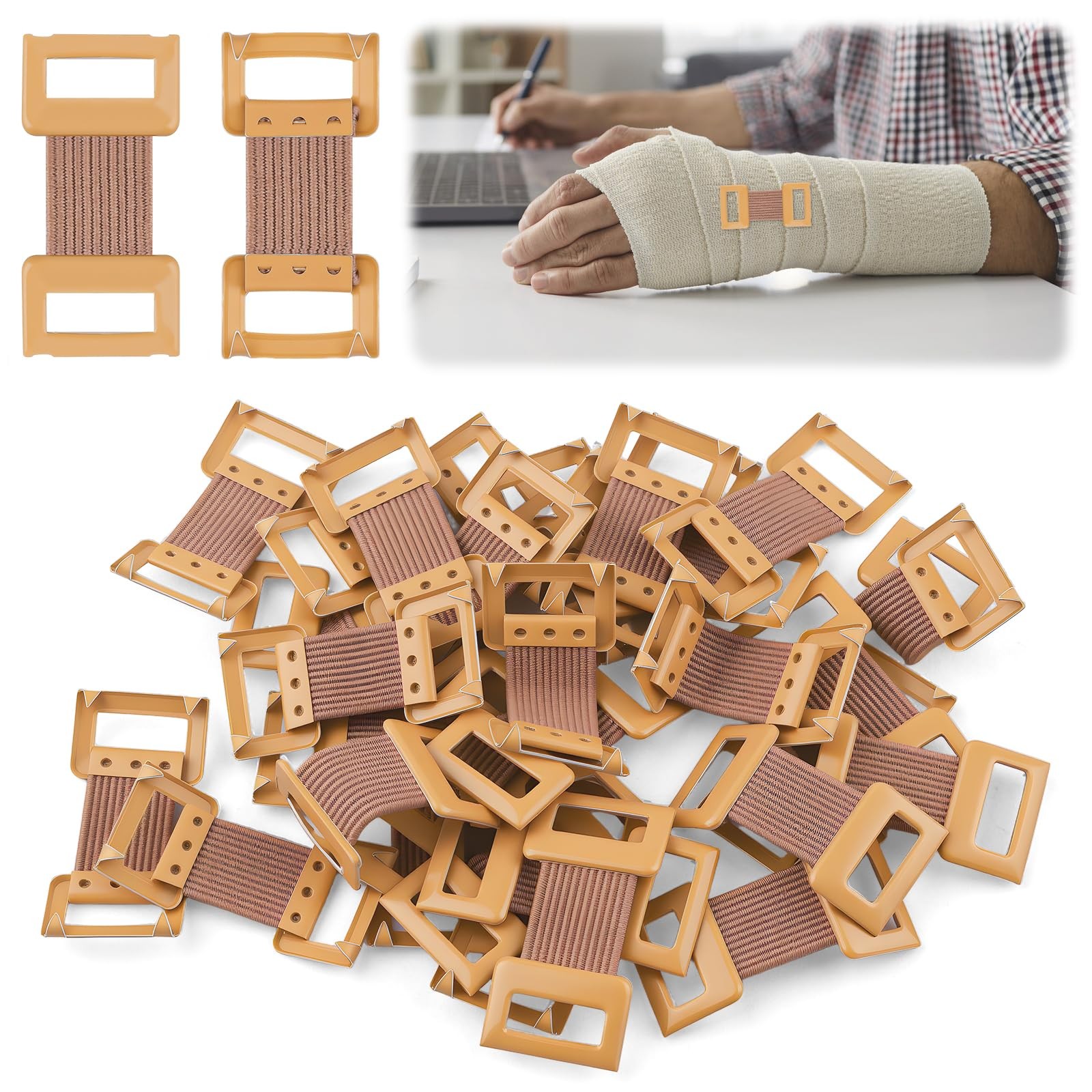 30 Pcs Brown Elastic Bandage Clips, Reusable Bandage Clips with Stretch Metal…