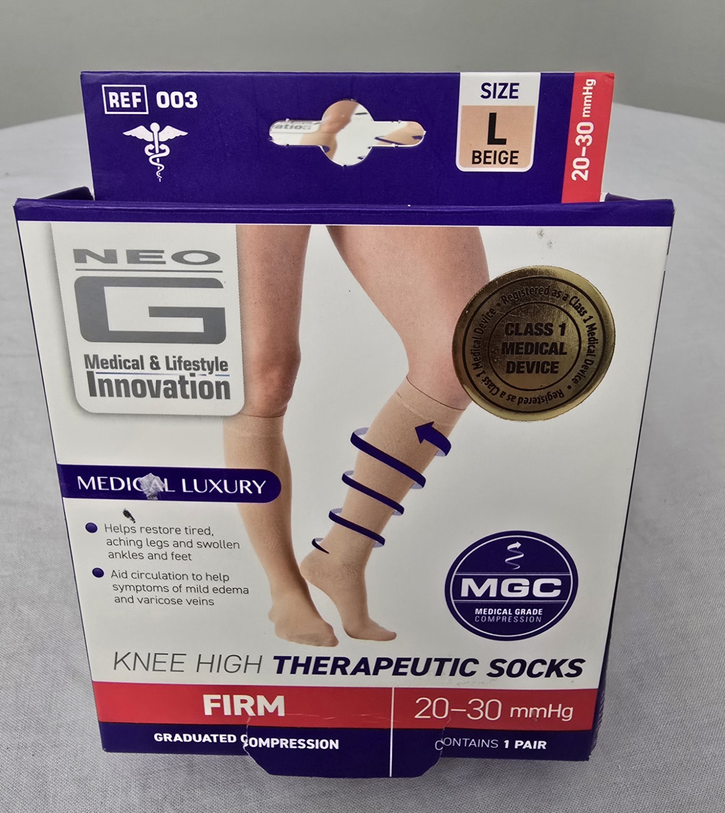 Neo G Knee High Therapeutic Compression Socks Firm 20-30mmHg Size Large Beige