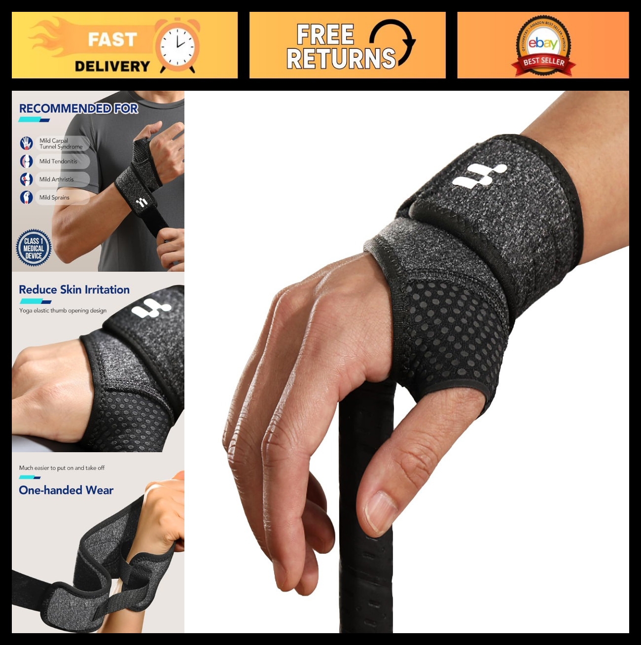Wrist Brace with Soft Thumb Opening for Carpal Tunnel, Arthritis & Sprains – Com