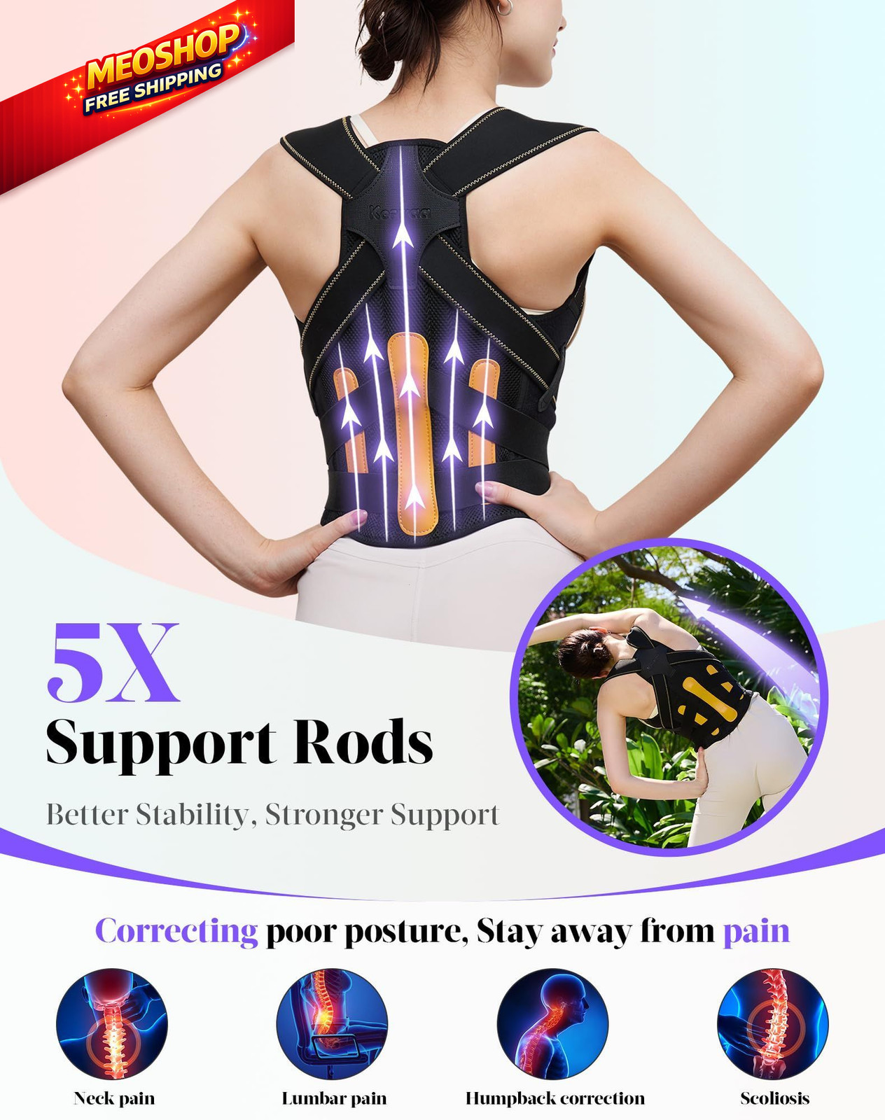 Posture Corrector for Women and Men, 5 Full Back Support Medium, Black Yellow