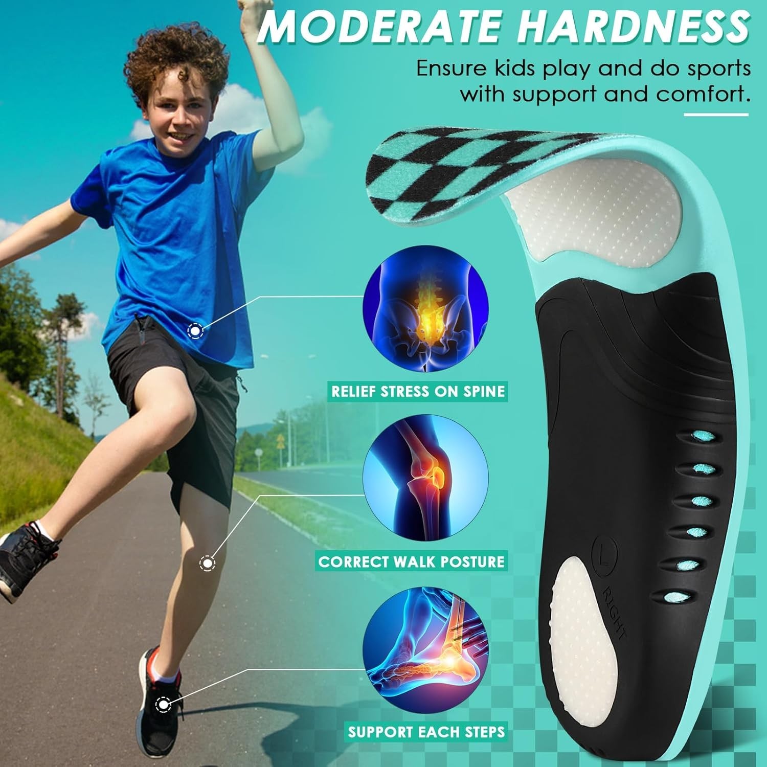 Rock Takin Kids’ Arch Support Insoles-Comfy & Adjustable! L -2.5-4.5 little kids