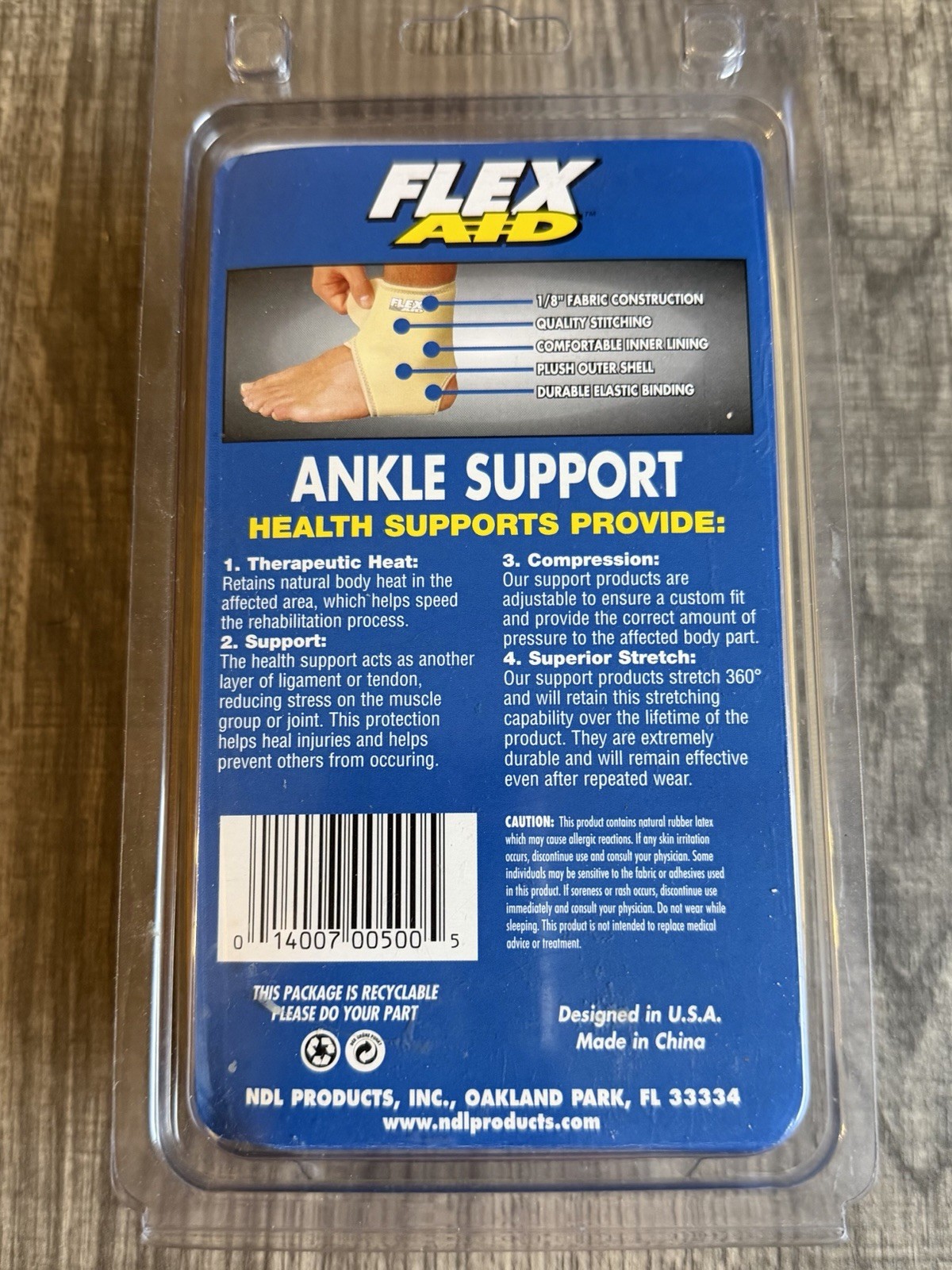 Flex Aid Adjustable Ankle Support Brace One Size Neoprene Blend New Sealed