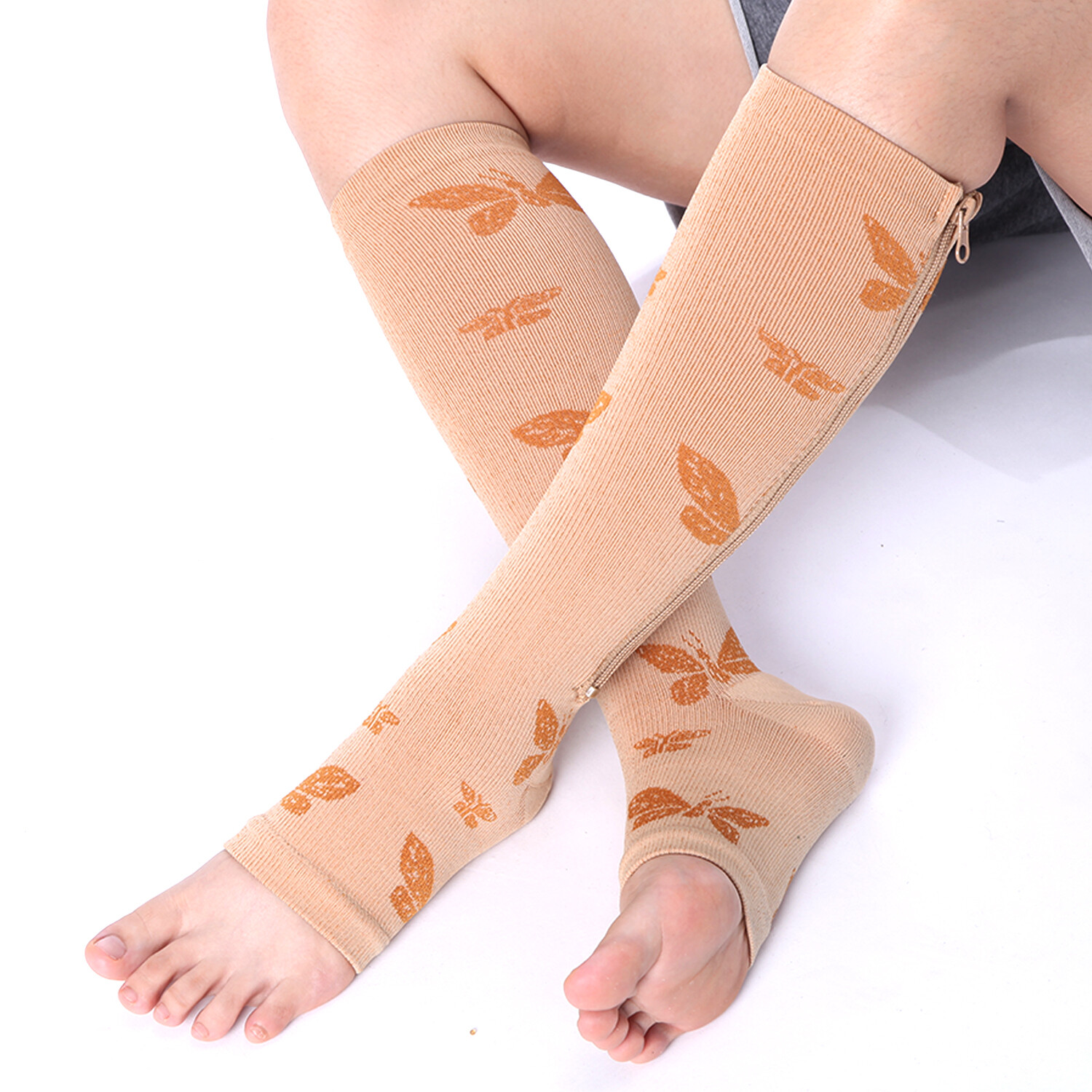 Copper Compression Socks Calf Foot Sleeve Support Zipper Pain Relief – Men Women