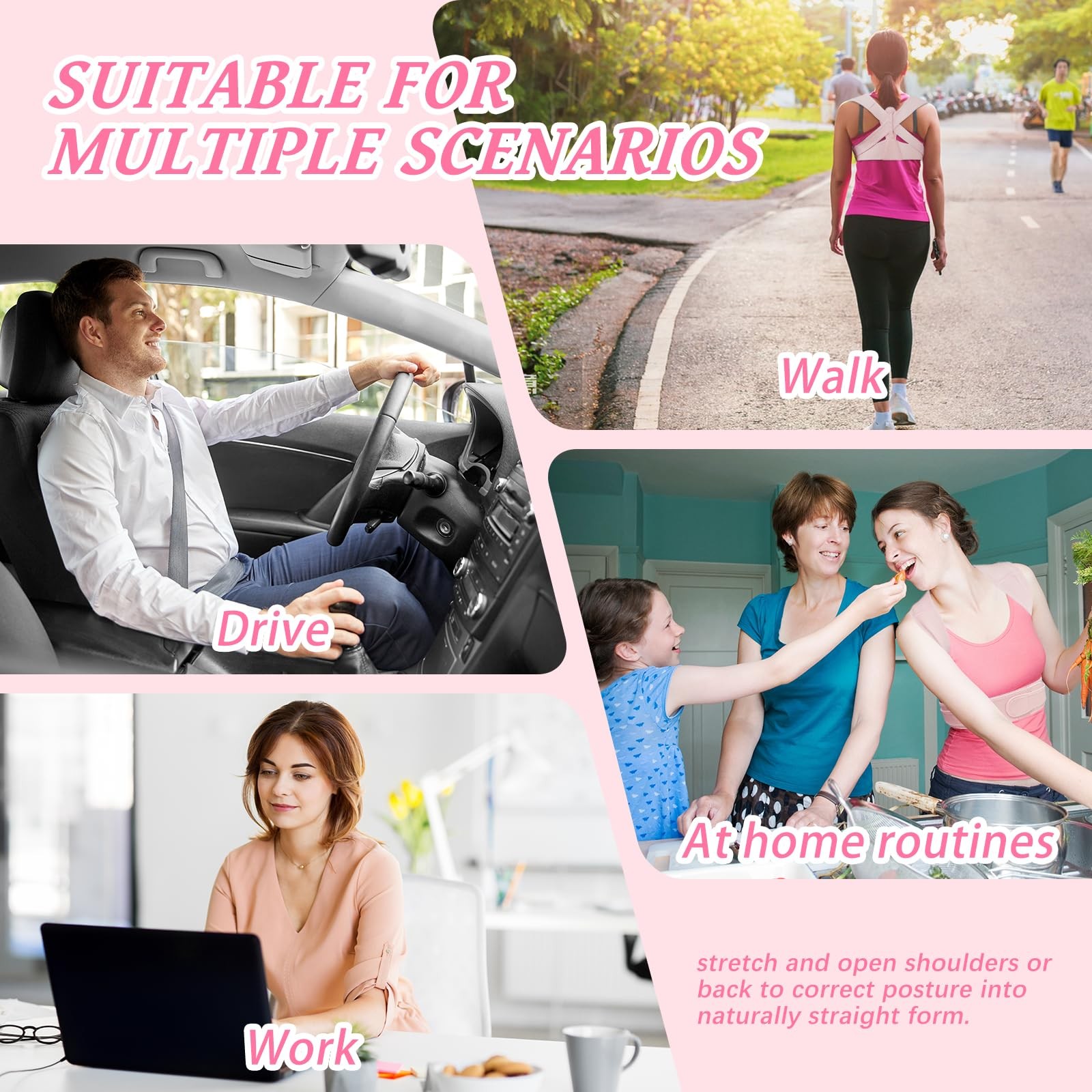TEE TEA Shoulder Posture Corrector for Women & Men – Adjustable L/XL, Pink
