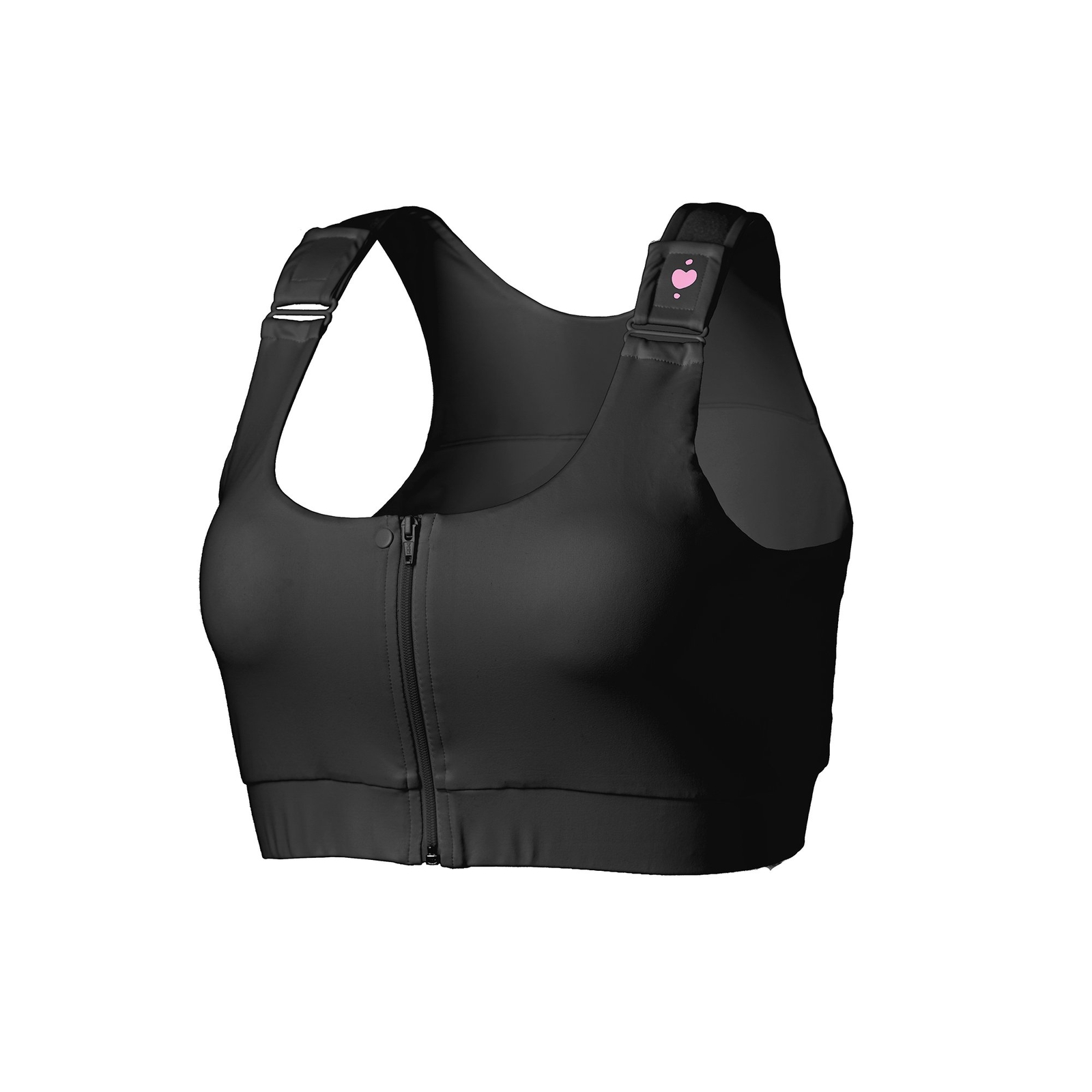 heart&core Shirl Bra Post-Surgery Racerback Bra Double Zipper Front Black Large