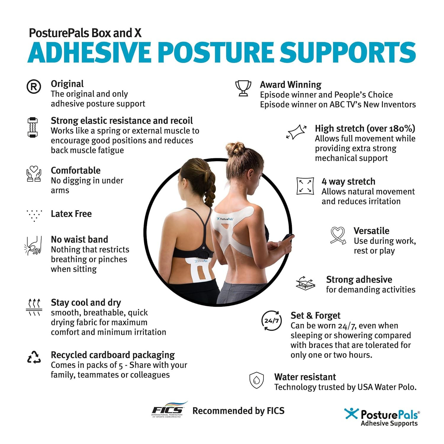 ™ Adhesive Spinal Supports – X Shape (Large) – Pack of 5 – Improve Posture, Hypo