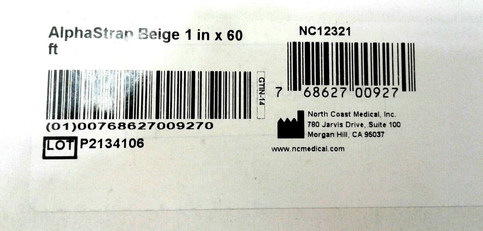 North Coast Medical NC12321 AlphaStrap Beige 1″x60′