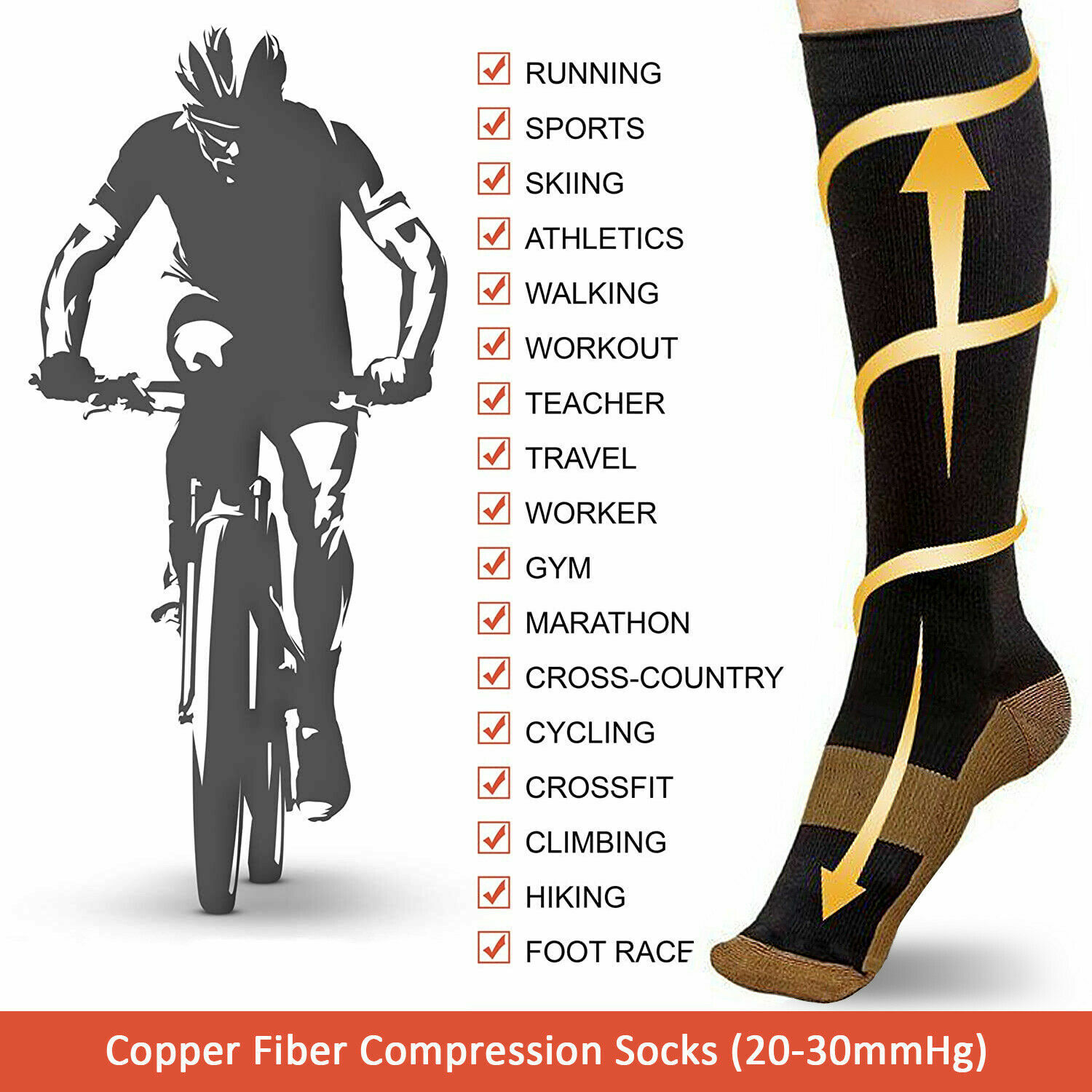 1/3/6 Copper Compression Socks 20-30mmHg Graduated Support Mens Womens S-XXL