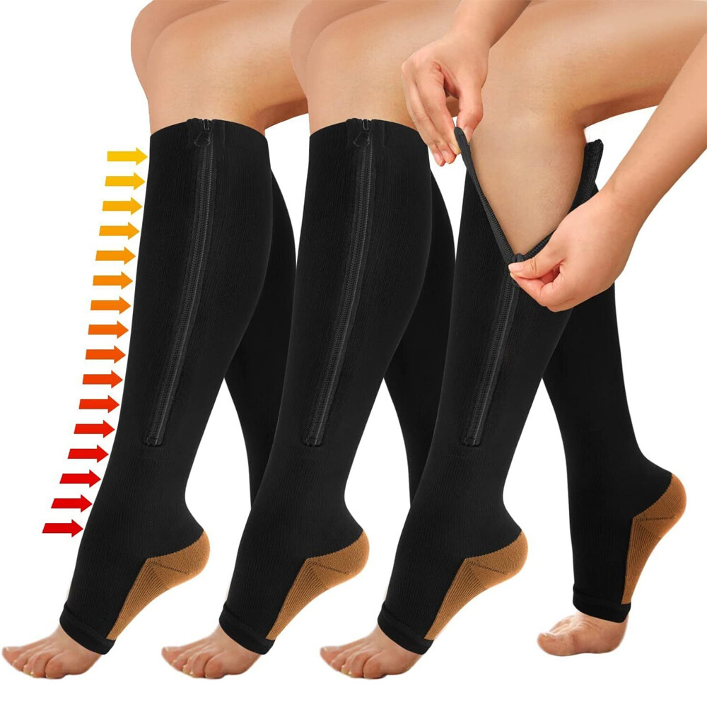 3 Pair Open Toe Socks Pressure Knee High Long Stocking Support for Leg & Muscle