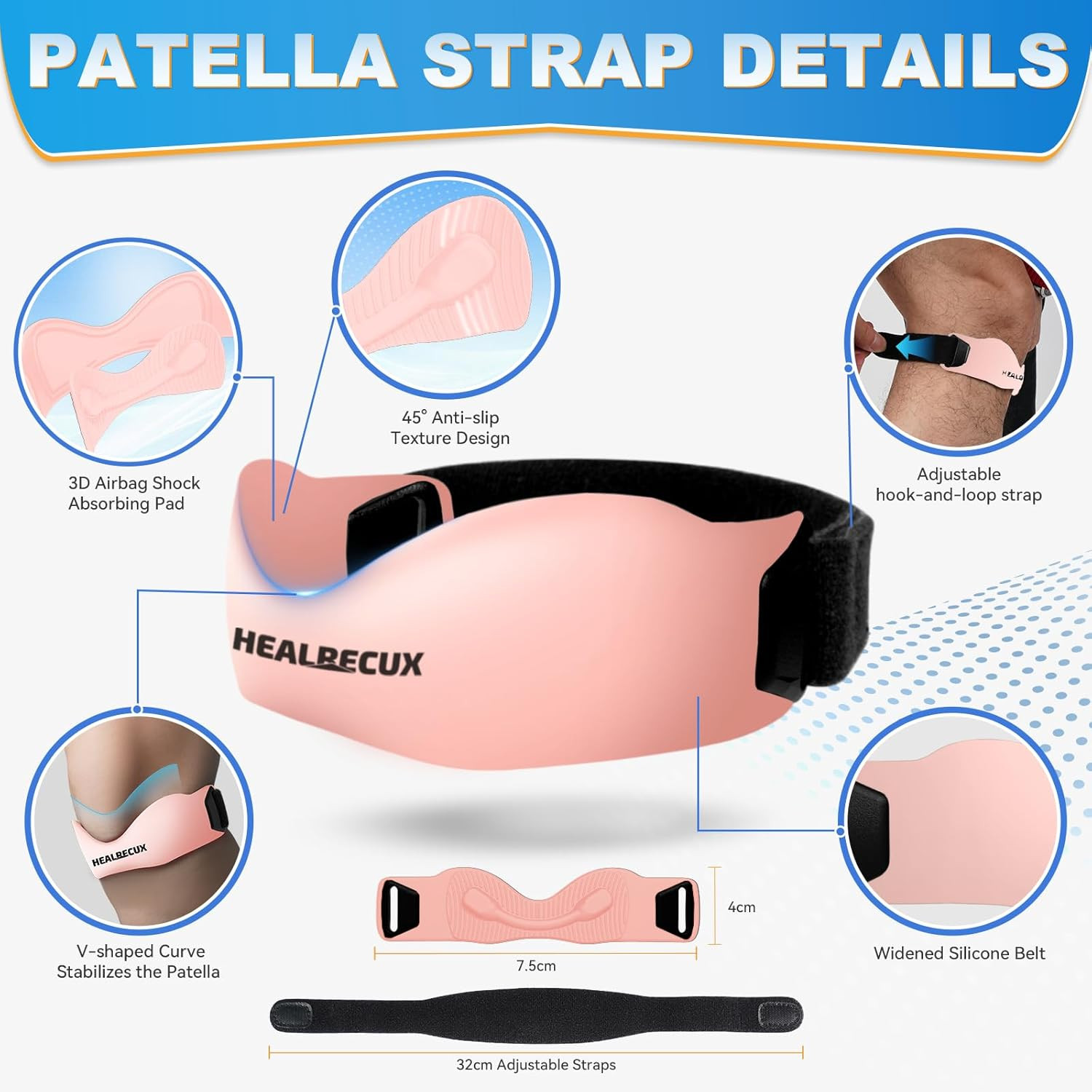Silicone Patellar Tendon Support Strap, Adjustable Non-Slip Patella Band Stab…