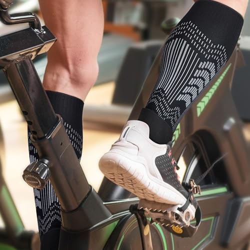 OhMill Compression Calf Sleeves Lower Legs Calf Brace Ankle Support Large Black