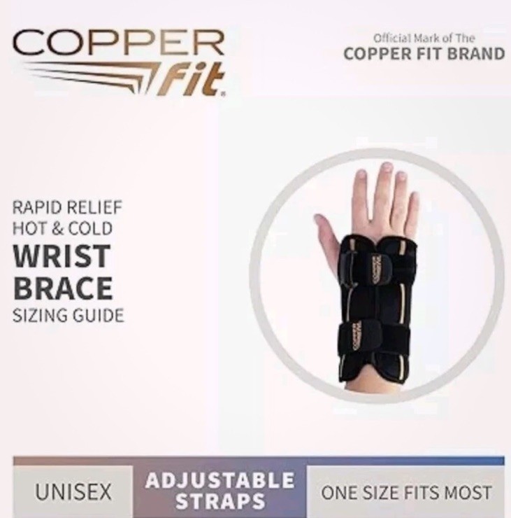 Copper Fit Rapid Relief Wrist Brace Left Right Hand Unisex Hot Cold Gel Therapy
