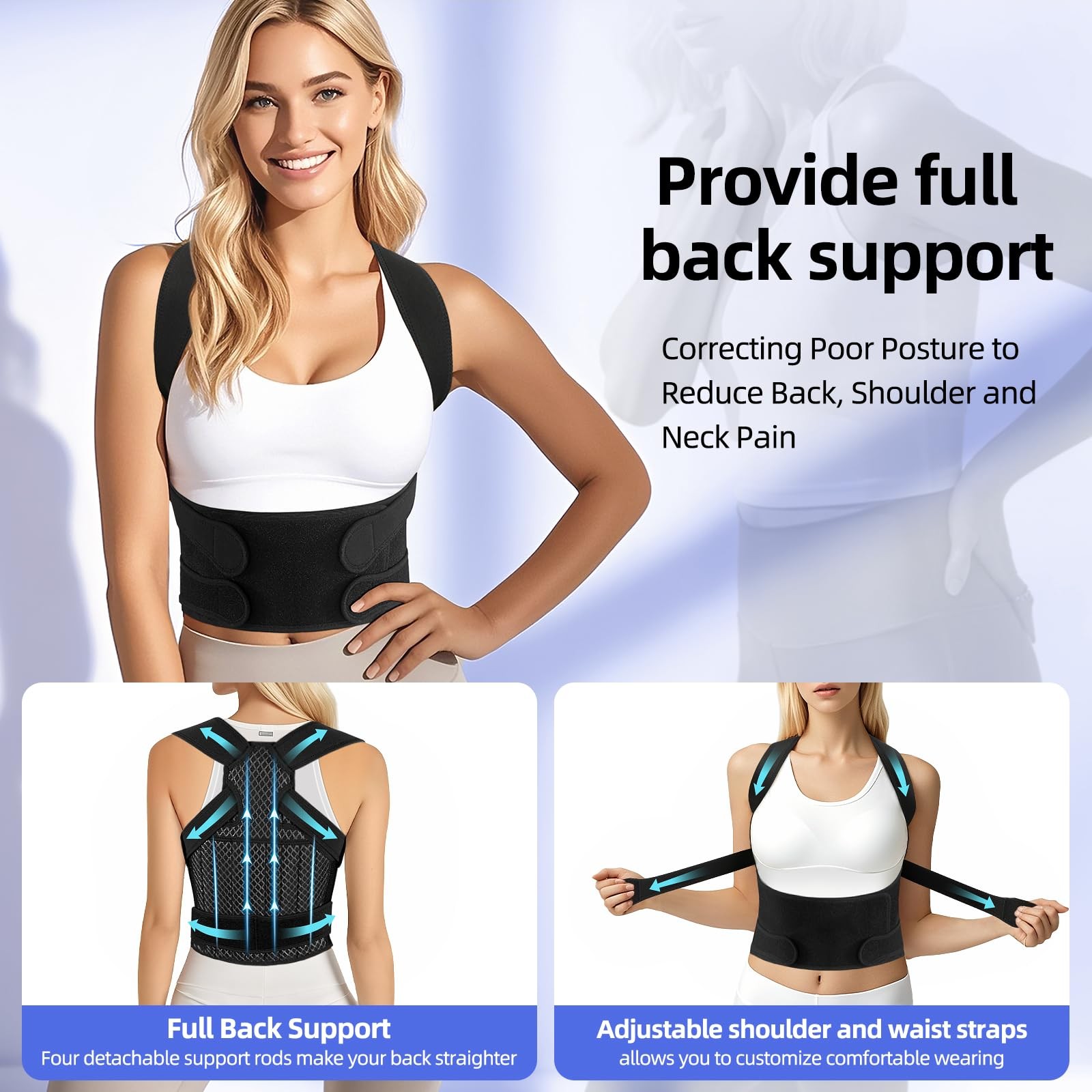 Full Back Brace Breathable Posture Corrector for and Men,Adjustable Back Stra…