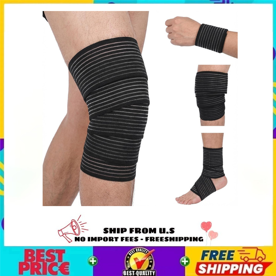 2 PCS Extra Long Elastic Knee Wrap Compression Bandage Brace Support