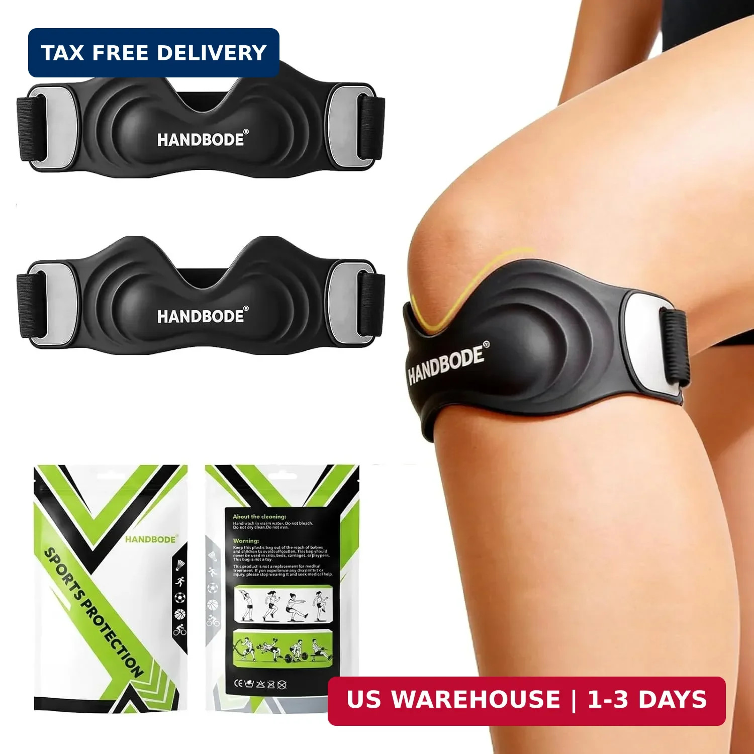 HANDBODE Patellar Tendon Support Strap, Silicone Knee Brace for men women, Adjus