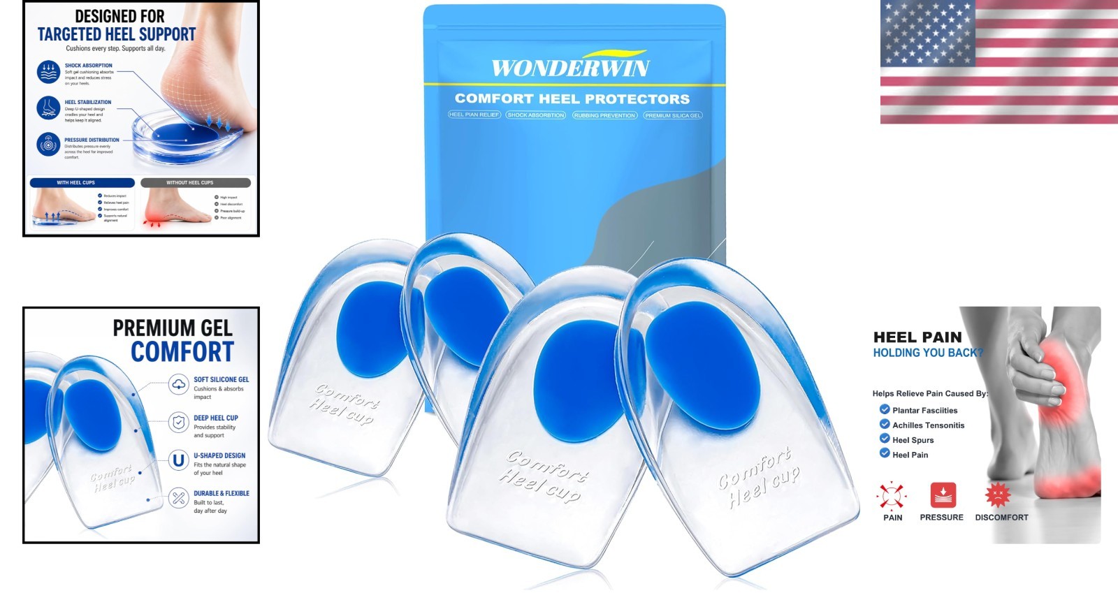 Self-Adhesive Gel Heel Support Pads for Injury Prevention – Size L, 2 Pairs