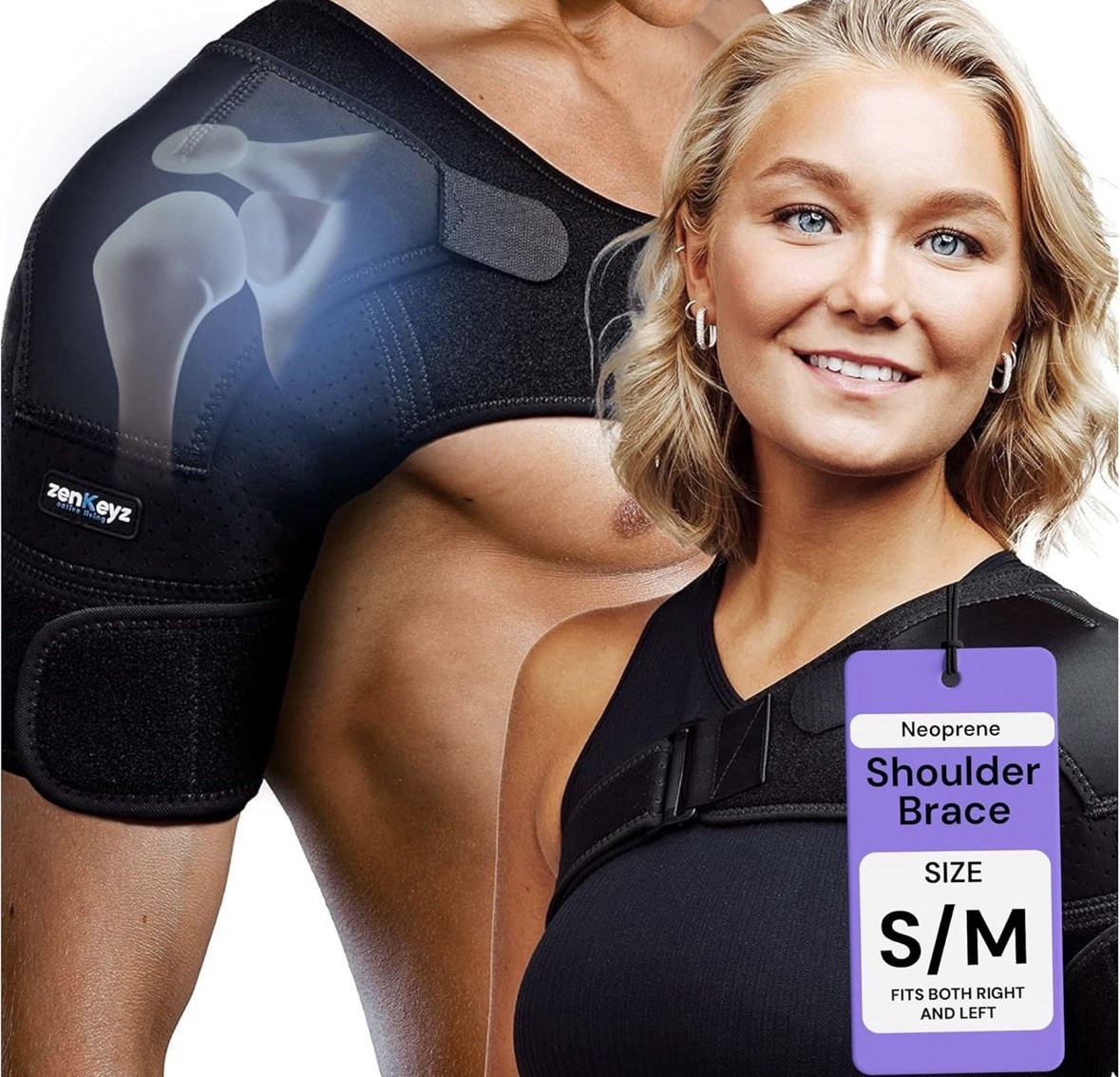 ZENKEYZ Shoulder Brace Compression & Support Unisex Black Sm/Med NEW Sealed